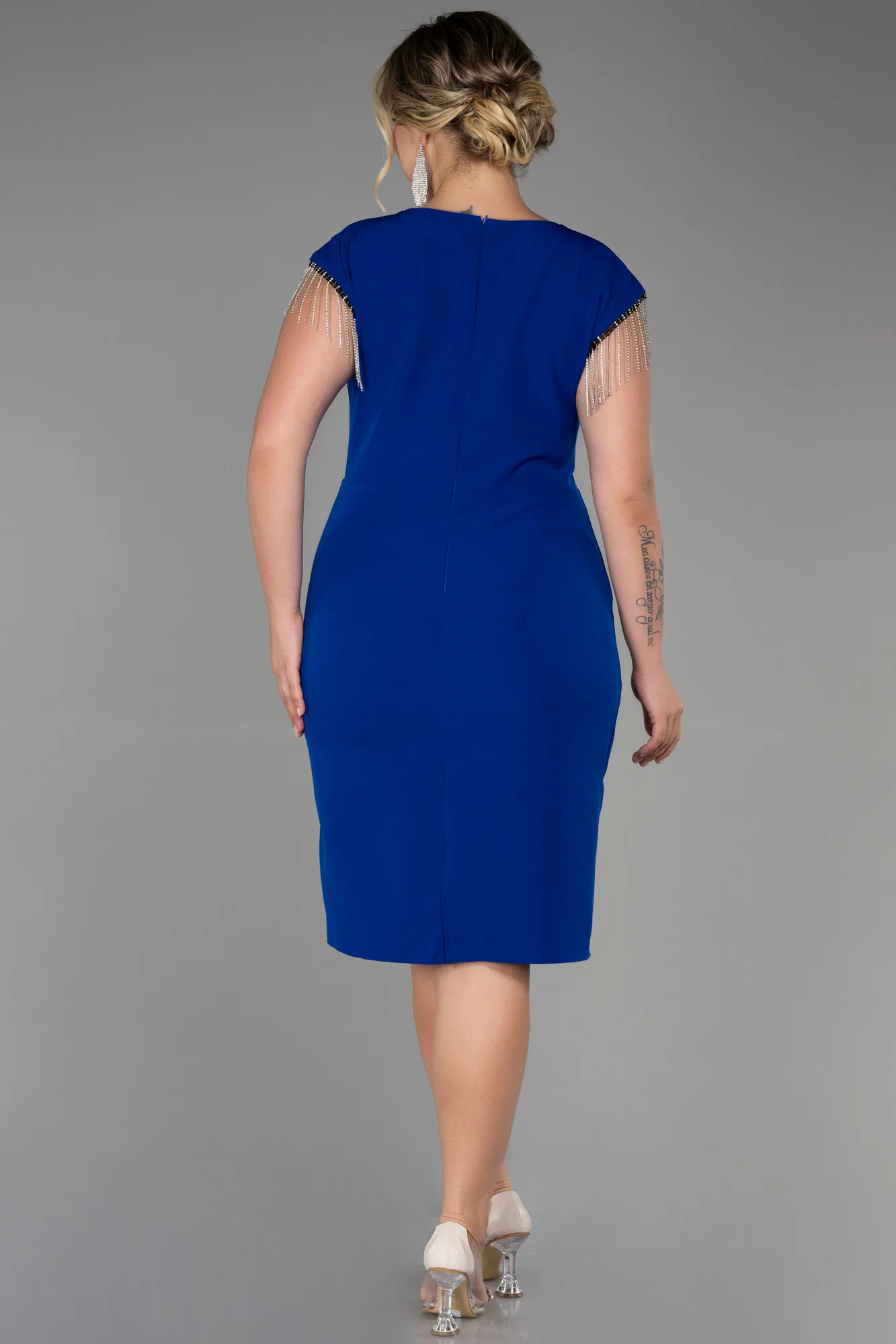 Sax Blue-Midi Plus Size Evening Dress ABK1851