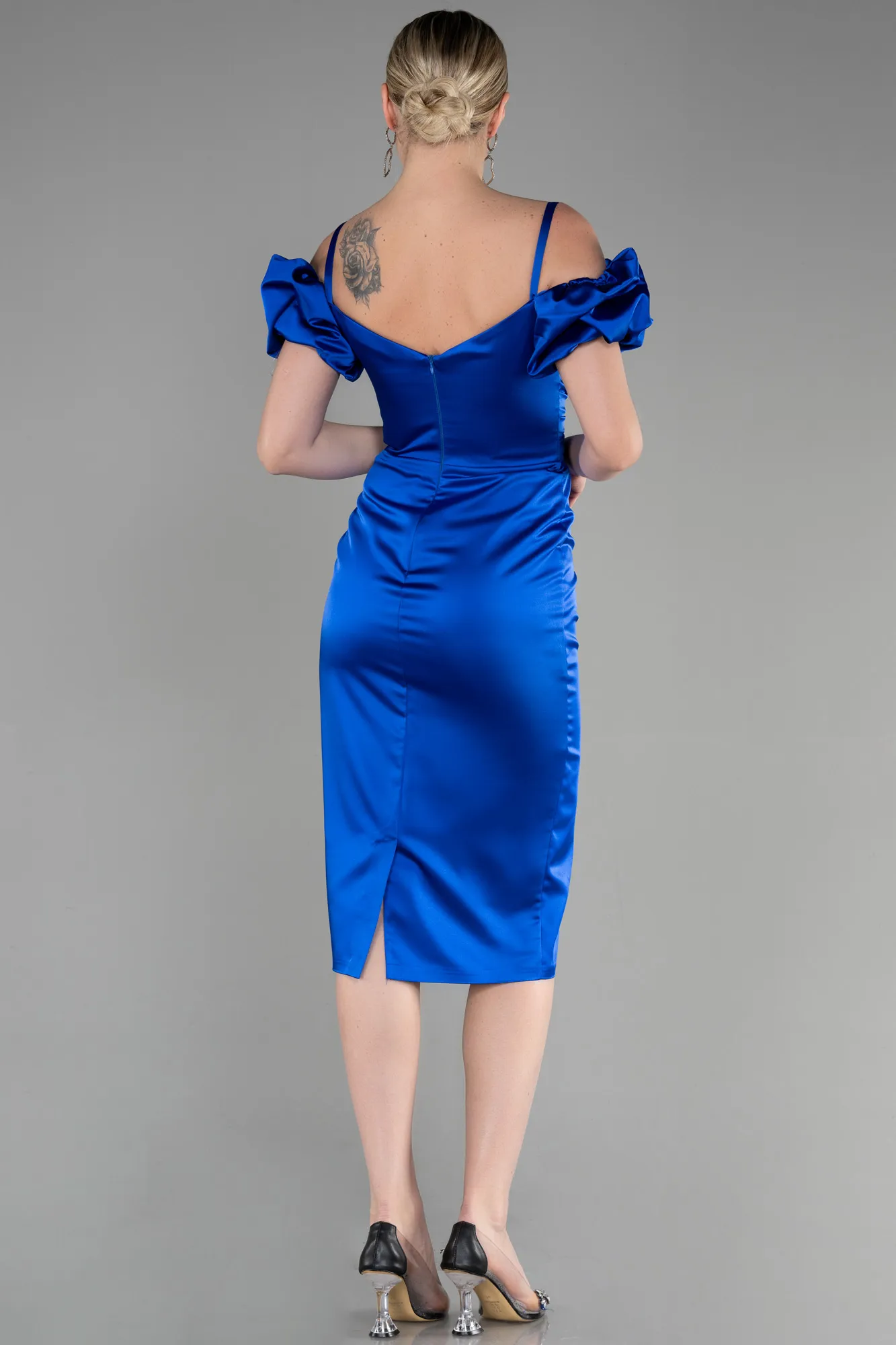 Sax Blue-Midi Satin Invitation Dress ABK1922