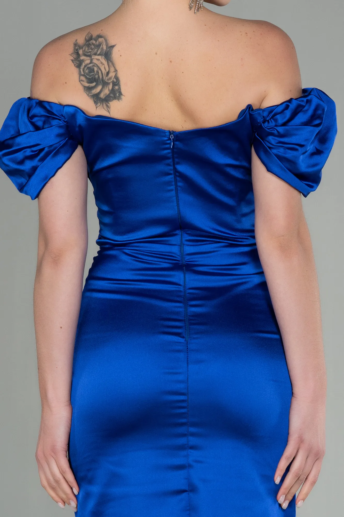 Sax Blue-Midi Satin Night Dress ABK1601
