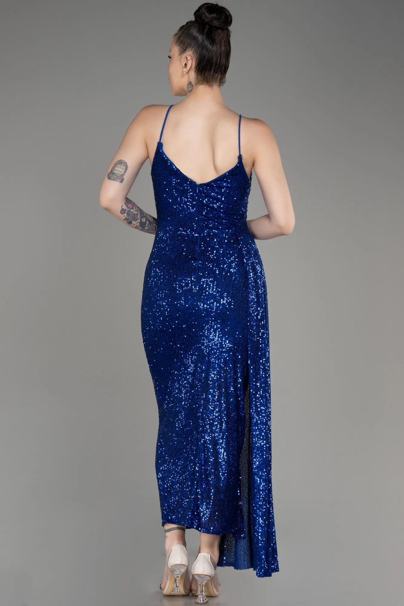 Sax Blue-Midi Scaly Cocktail Dress ABK2071