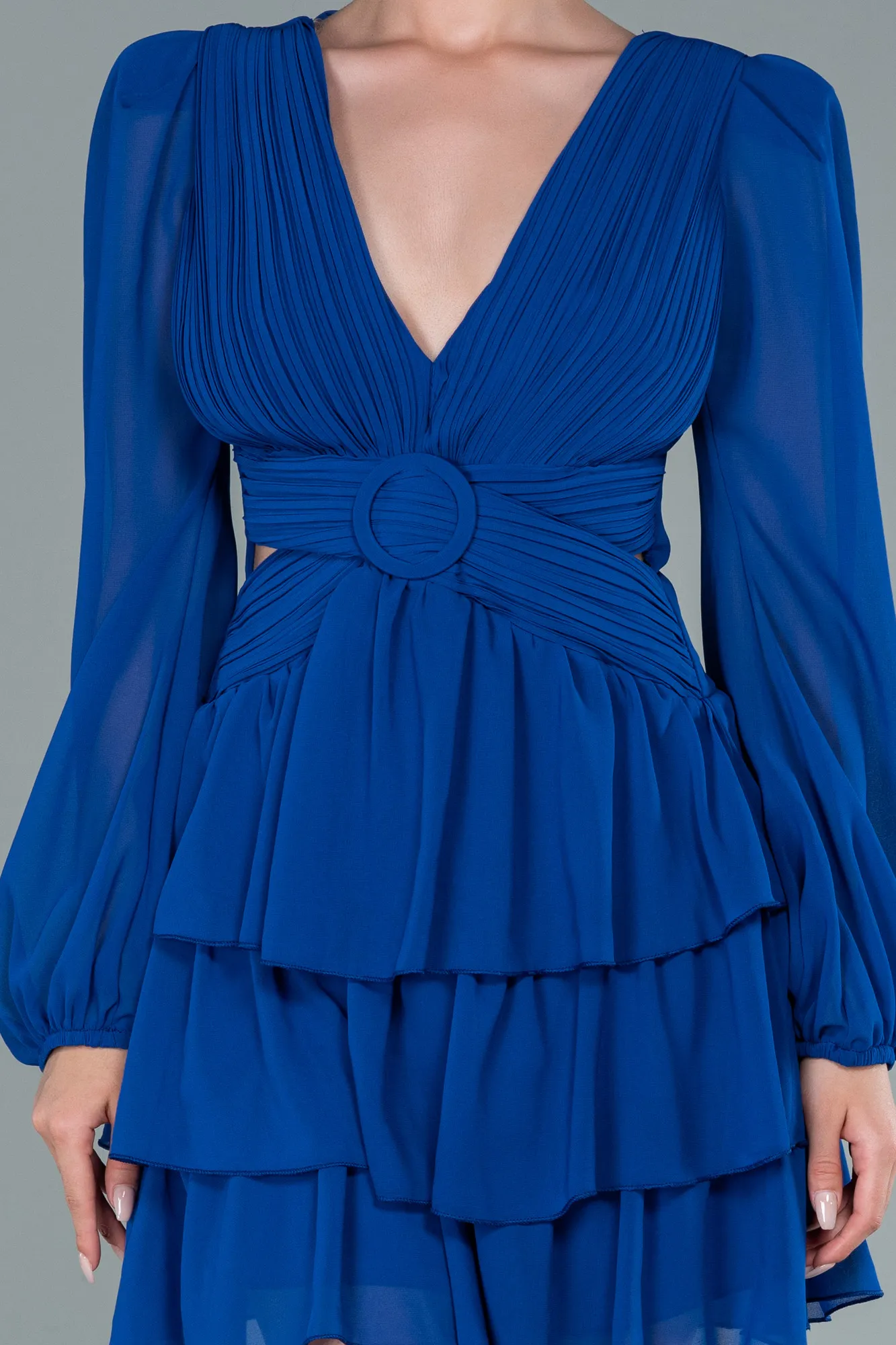 Sax Blue-Mini Chiffon Invitation Dress ABK1899