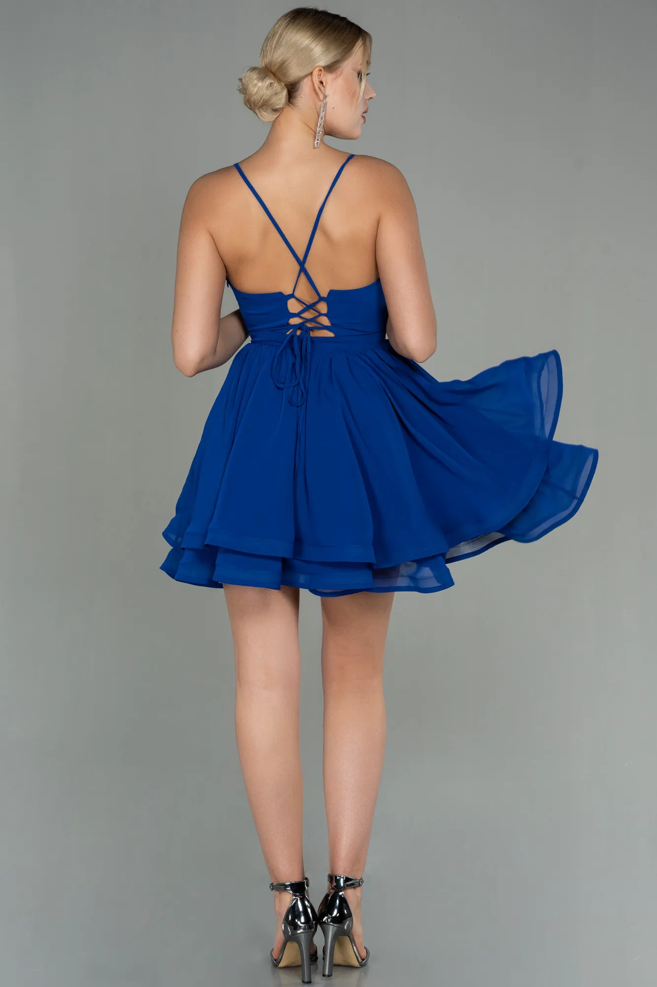 Sax Blue-Mini Chiffon Night Dress ABK1695