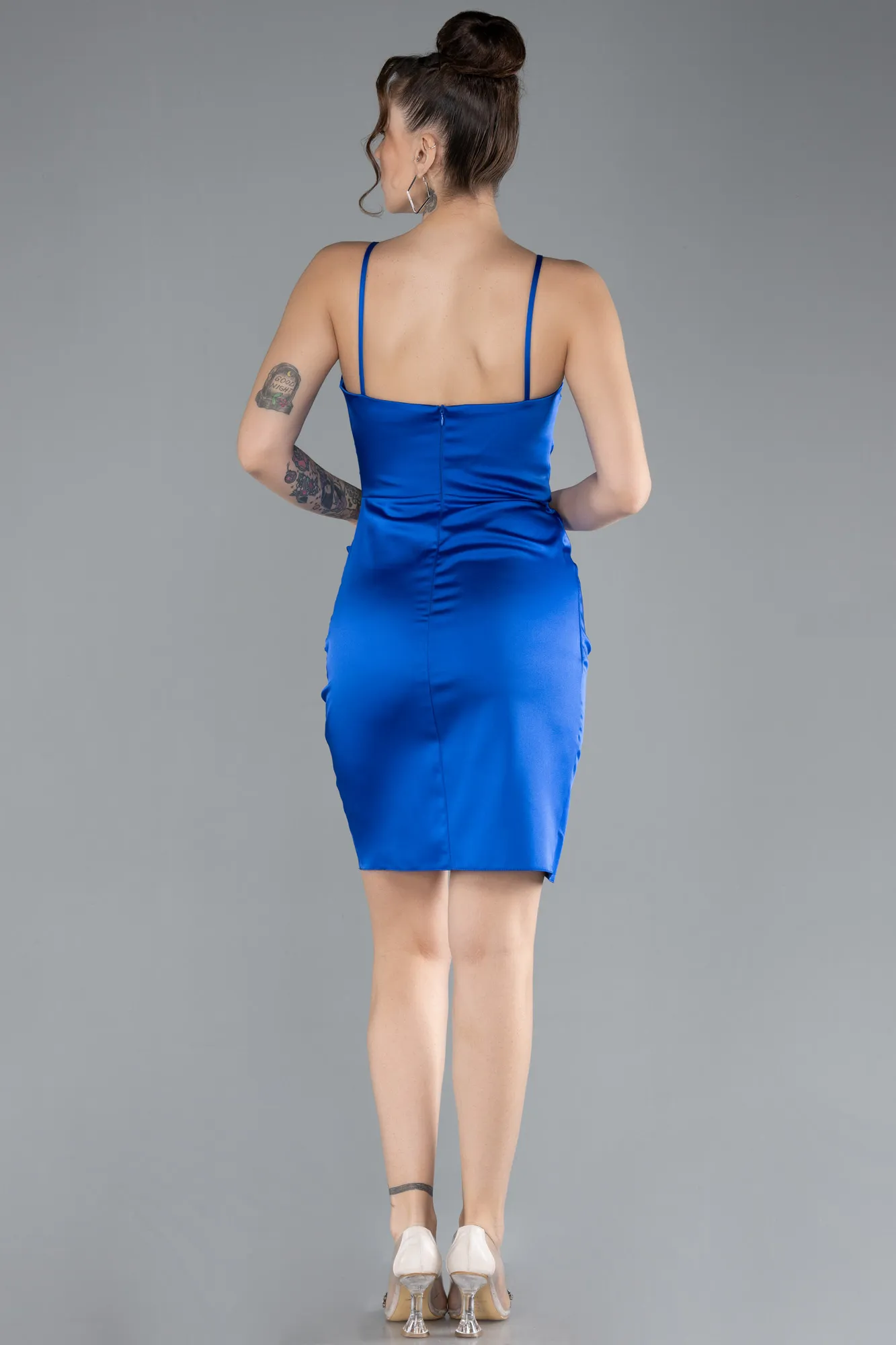 Sax Blue-Mini Satin Cocktail Dress ABK2174