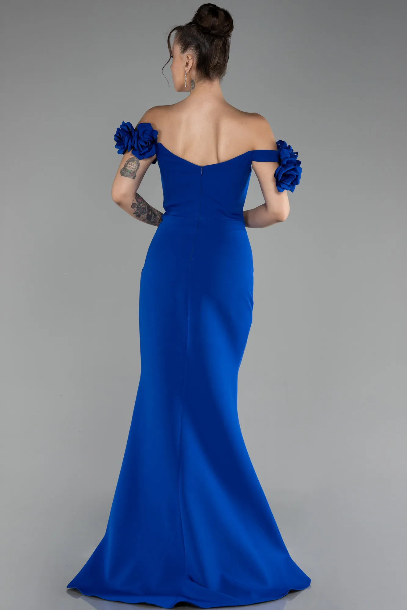 Sax Blue-Off The Shoulder Long Mermaid Evening Gown ABU4176