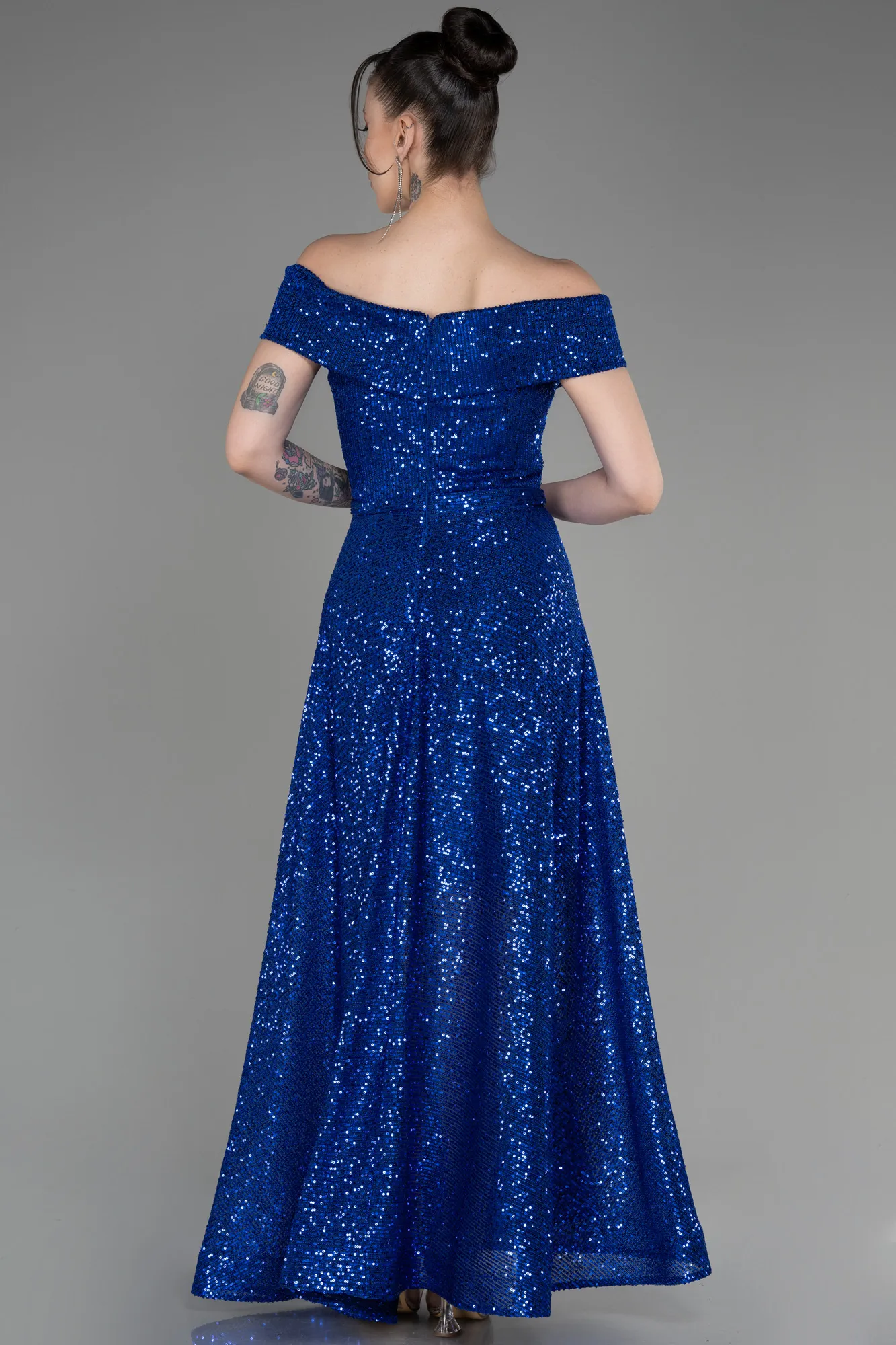 Sax Blue-Off The Soulder Scaly Midi Evening Dress ABK2048