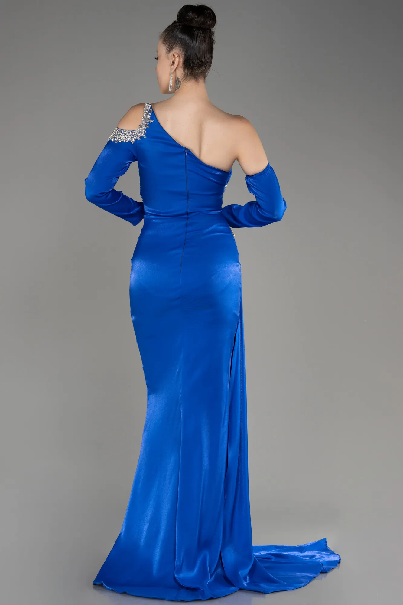 Sax Blue-One Sleeve Long Formal Evening Dress ABU3976