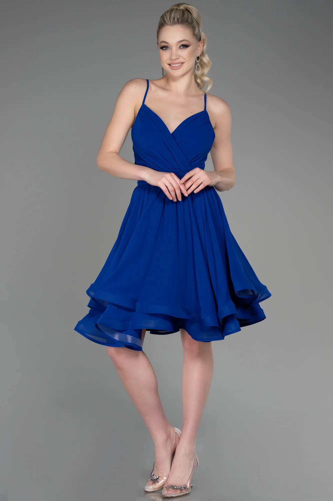 Sax Blue-Short Chiffon Evening Dress ABK1984