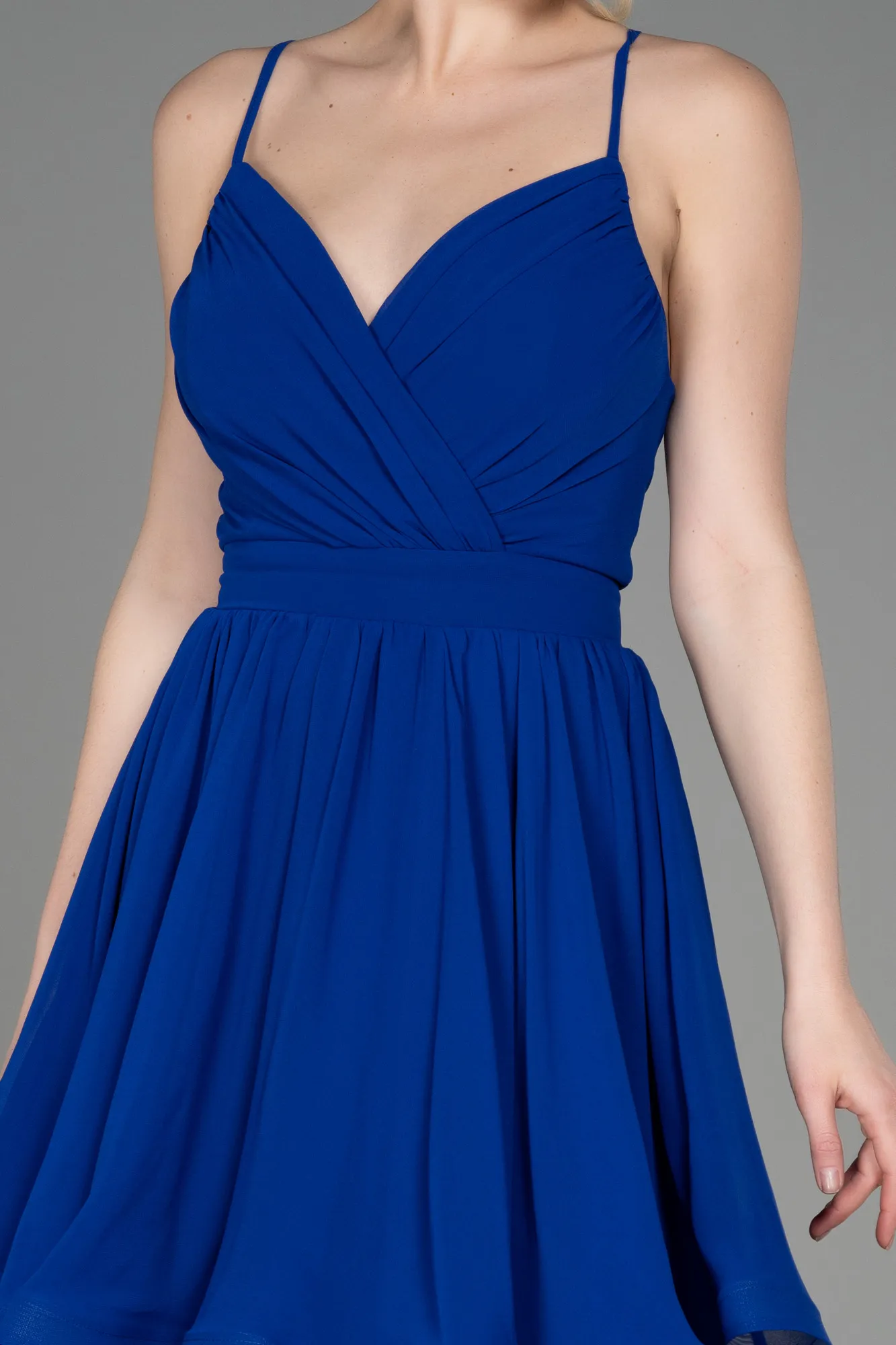 Sax Blue-Short Chiffon Evening Dress ABK1984