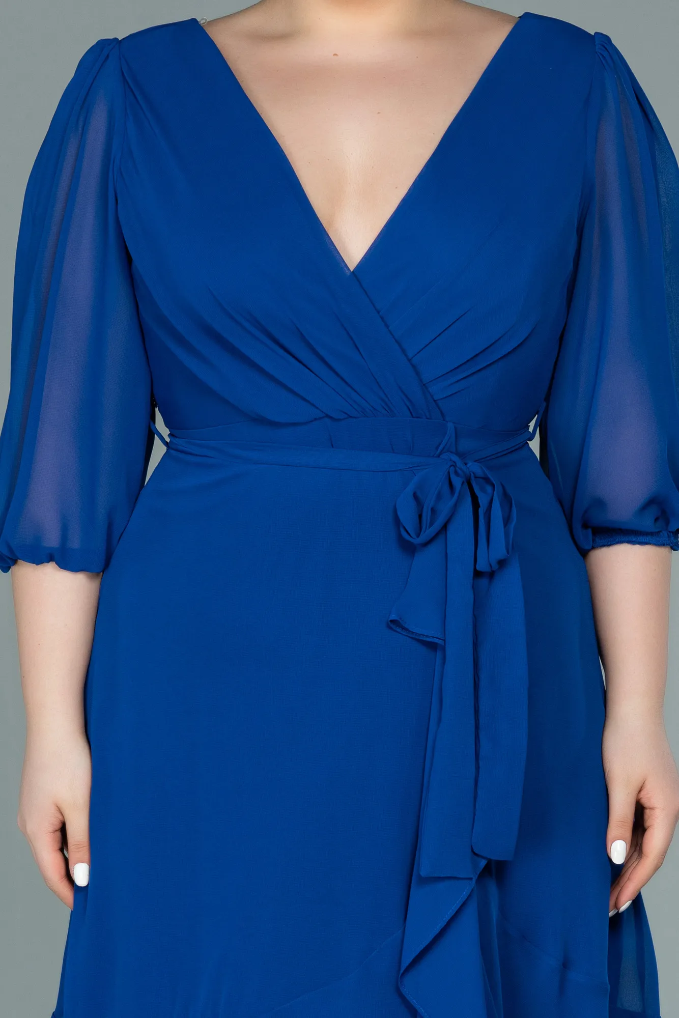 Sax Blue-Short Chiffon Oversized Evening Dress ABK1340