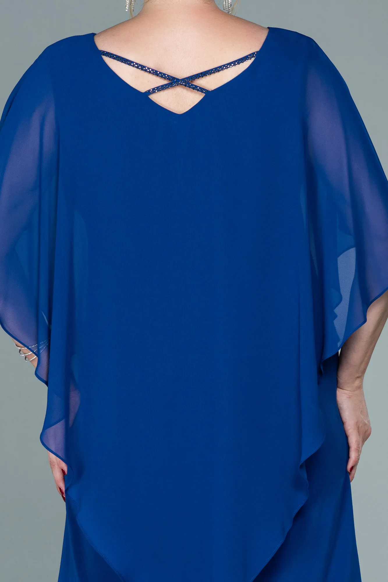 Sax Blue-Short Chiffon Plus Size Evening Dress ABK1494
