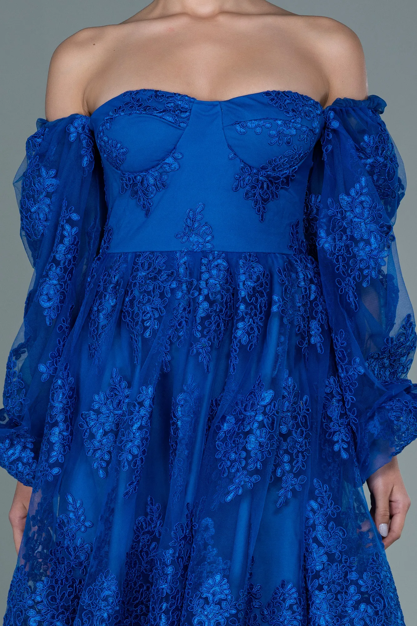 Sax Blue-Short Laced Invitation Dress ABK1549