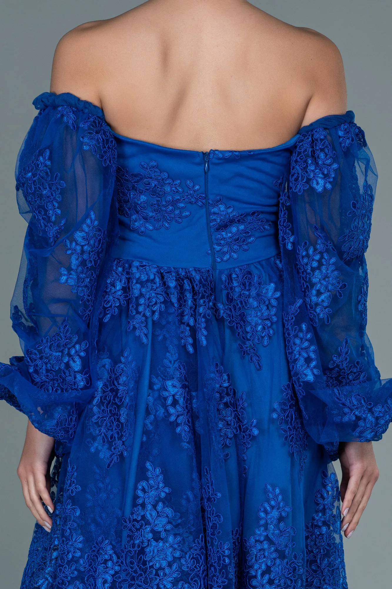 Sax Blue-Short Laced Invitation Dress ABK1549