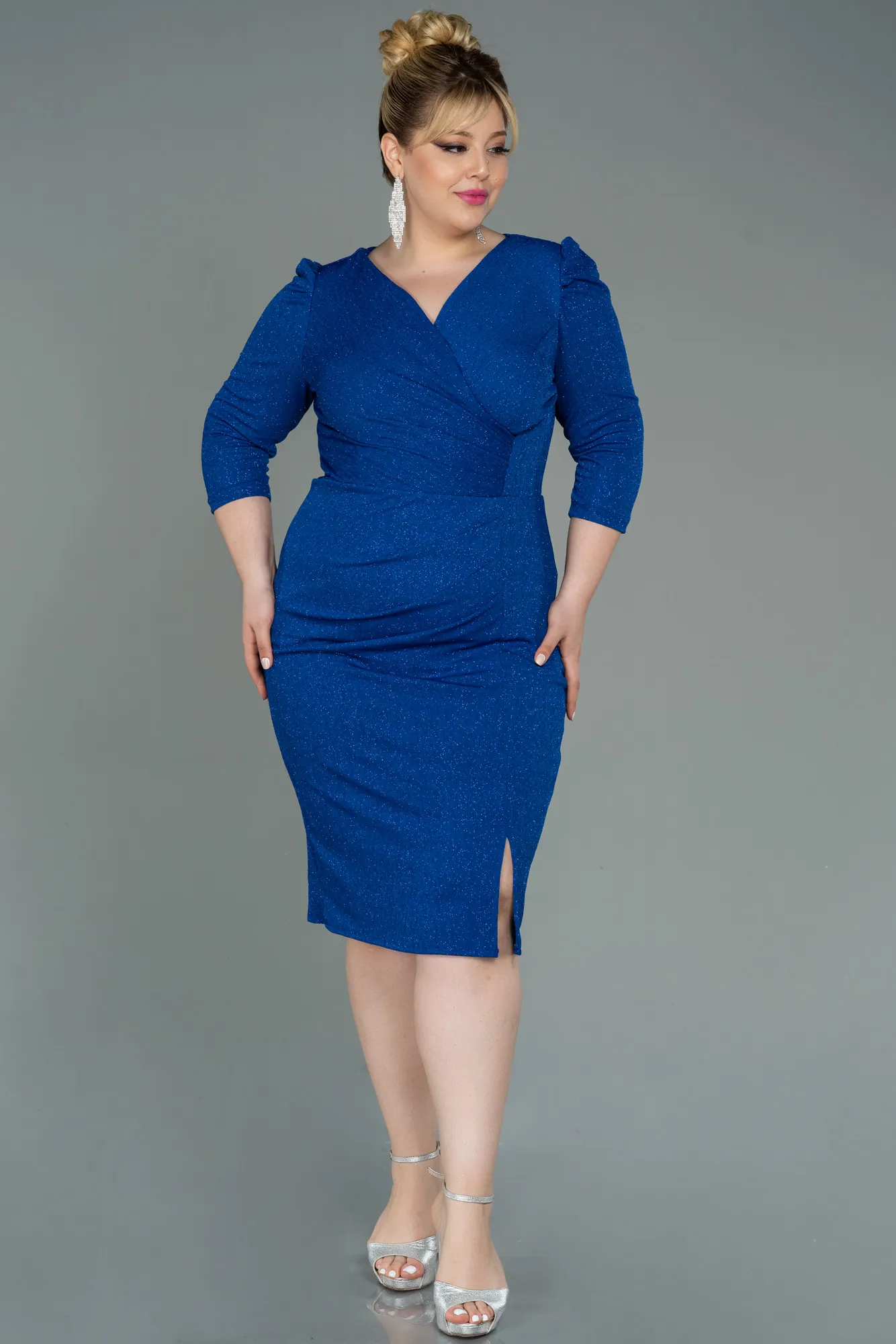 Sax Blue-Short Oversized Evening Dress ABK1246