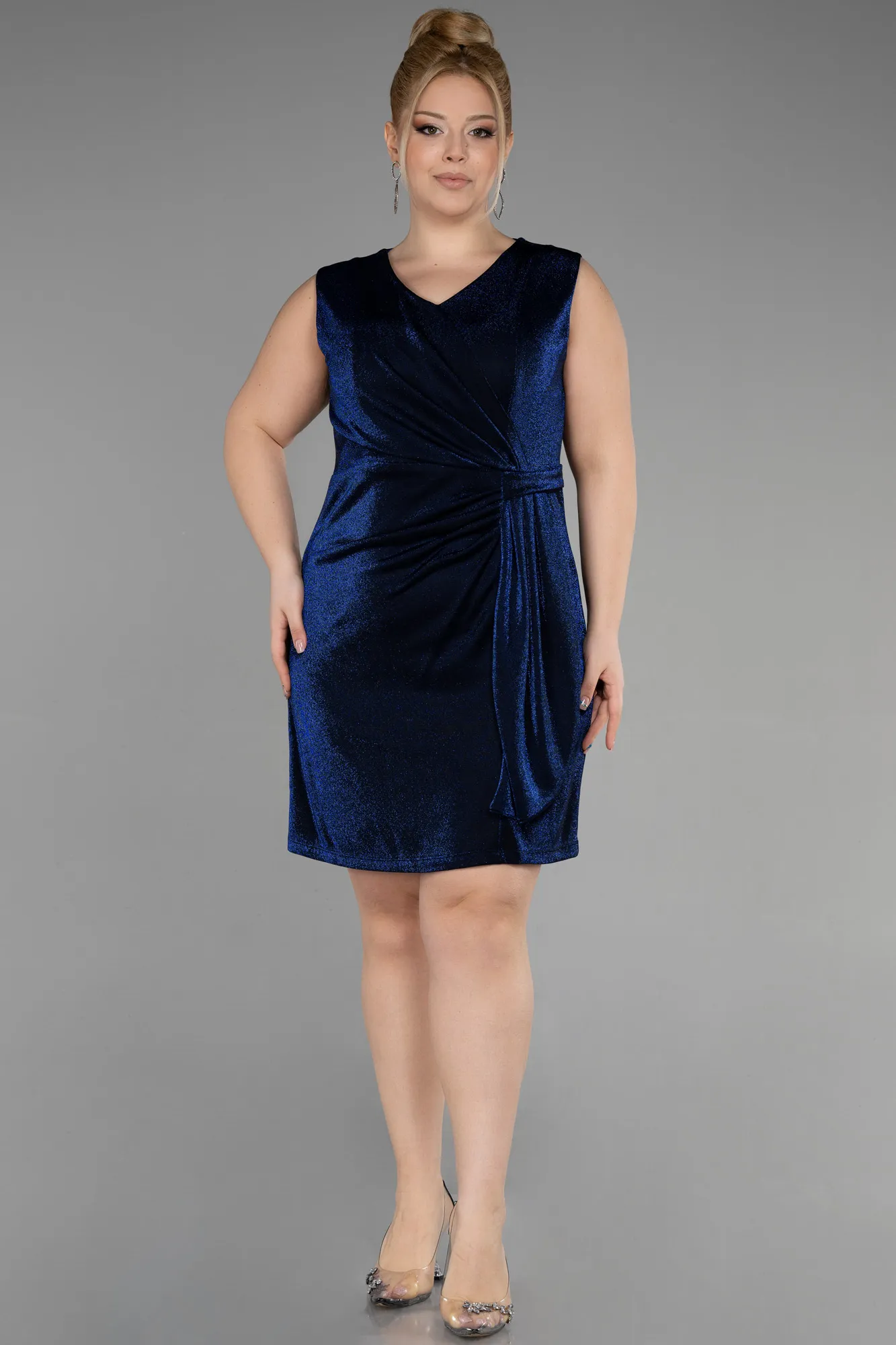 Sax Blue-Short Plus Size Cocktail Dress ABK1971