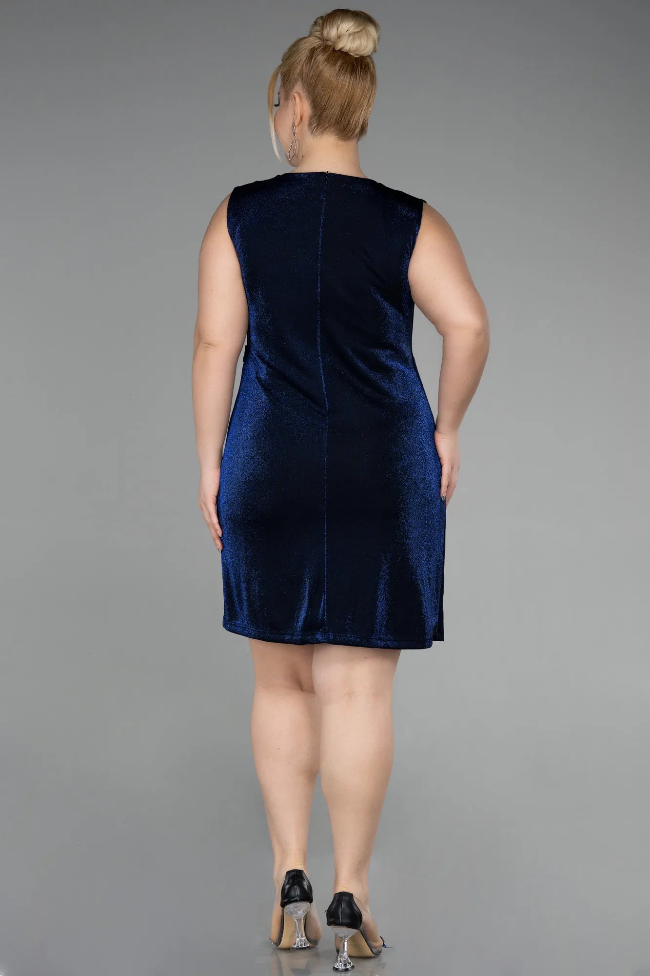 Sax Blue-Short Plus Size Cocktail Dress ABK1971
