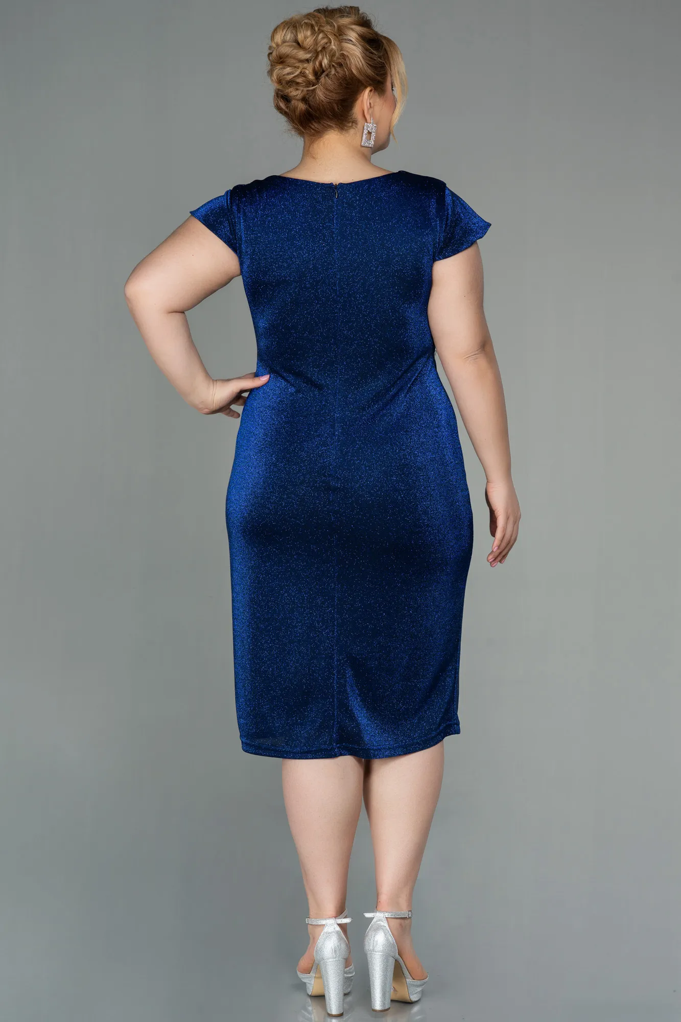Sax Blue-Short Plus Size Evening Dress ABK1583