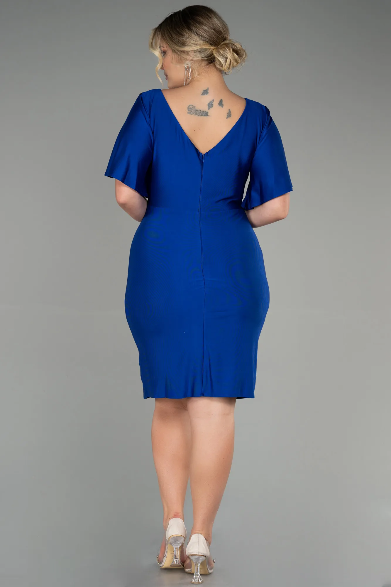 Sax Blue-Short Plus Size Evening Dress ABK1824