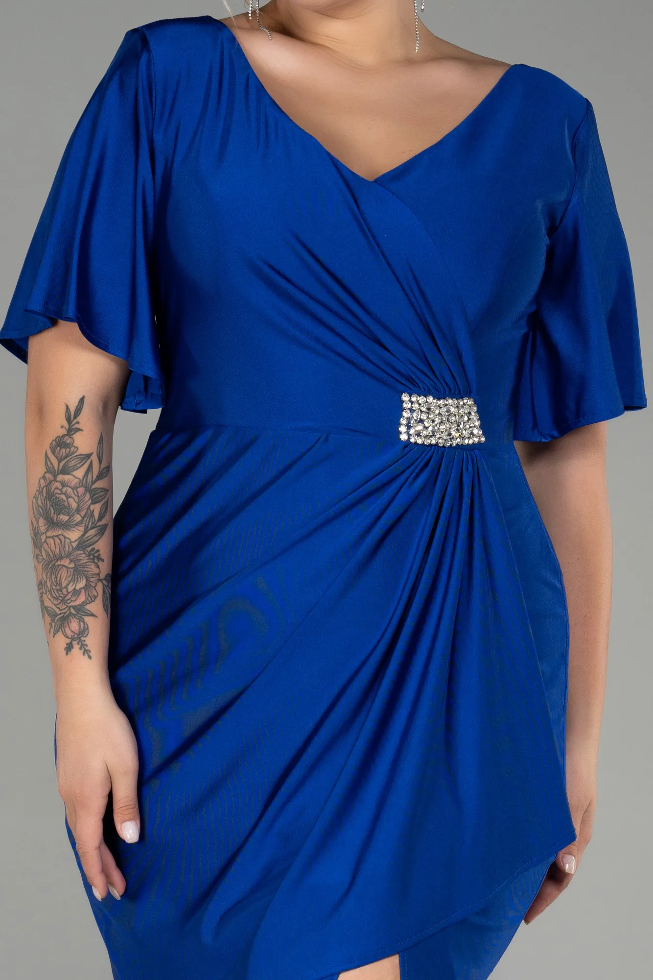Sax Blue-Short Plus Size Evening Dress ABK1824