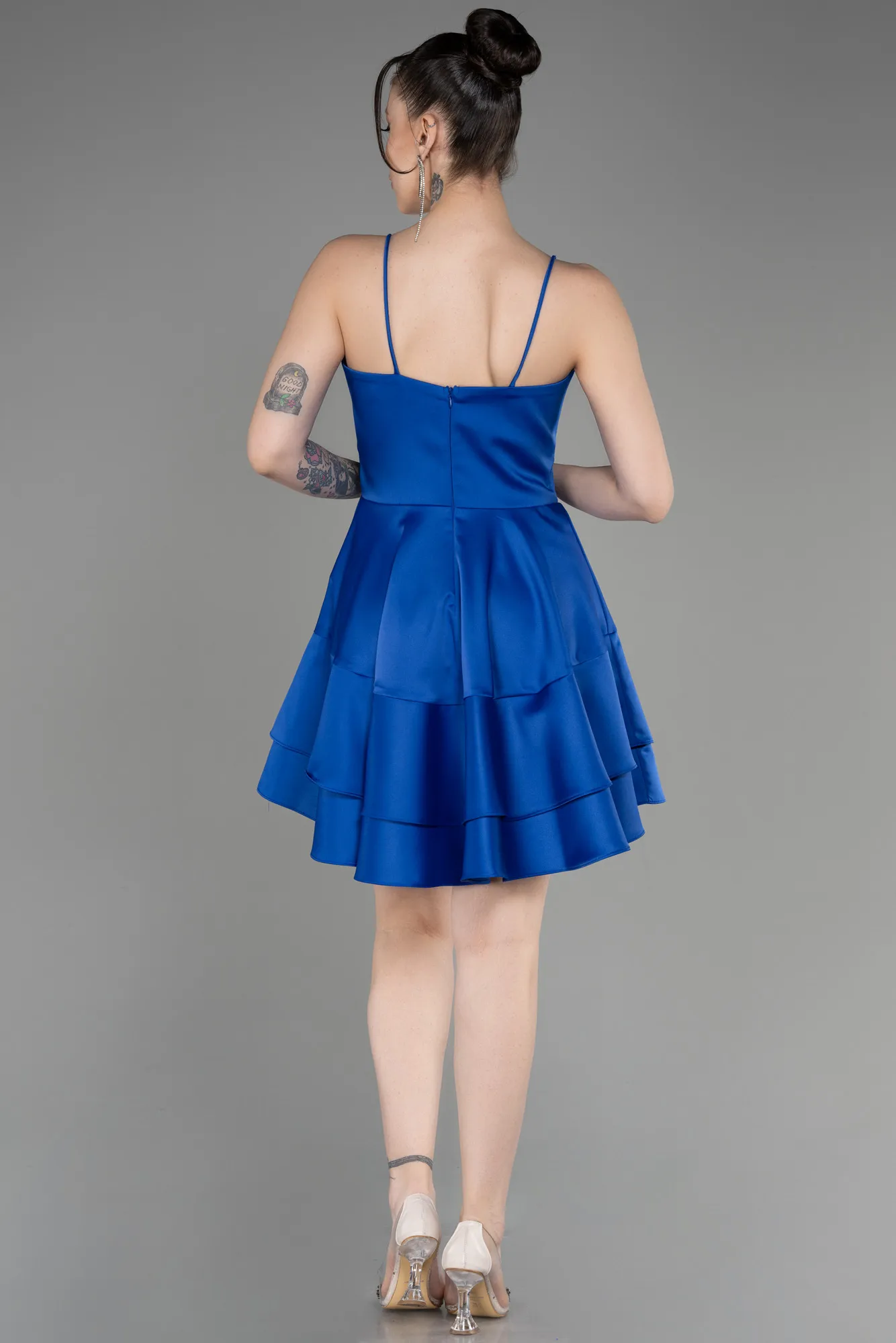 Sax Blue-Short Satin Cocktail Dress ABK2042