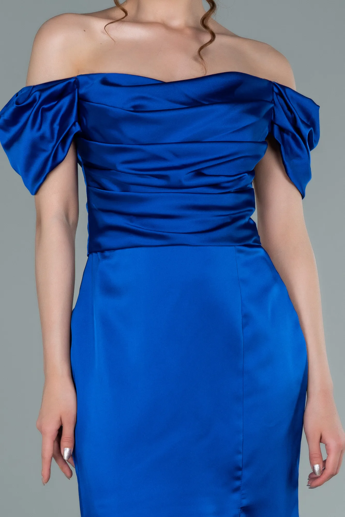 Sax Blue-Short Satin Invitation Dress ABK1394