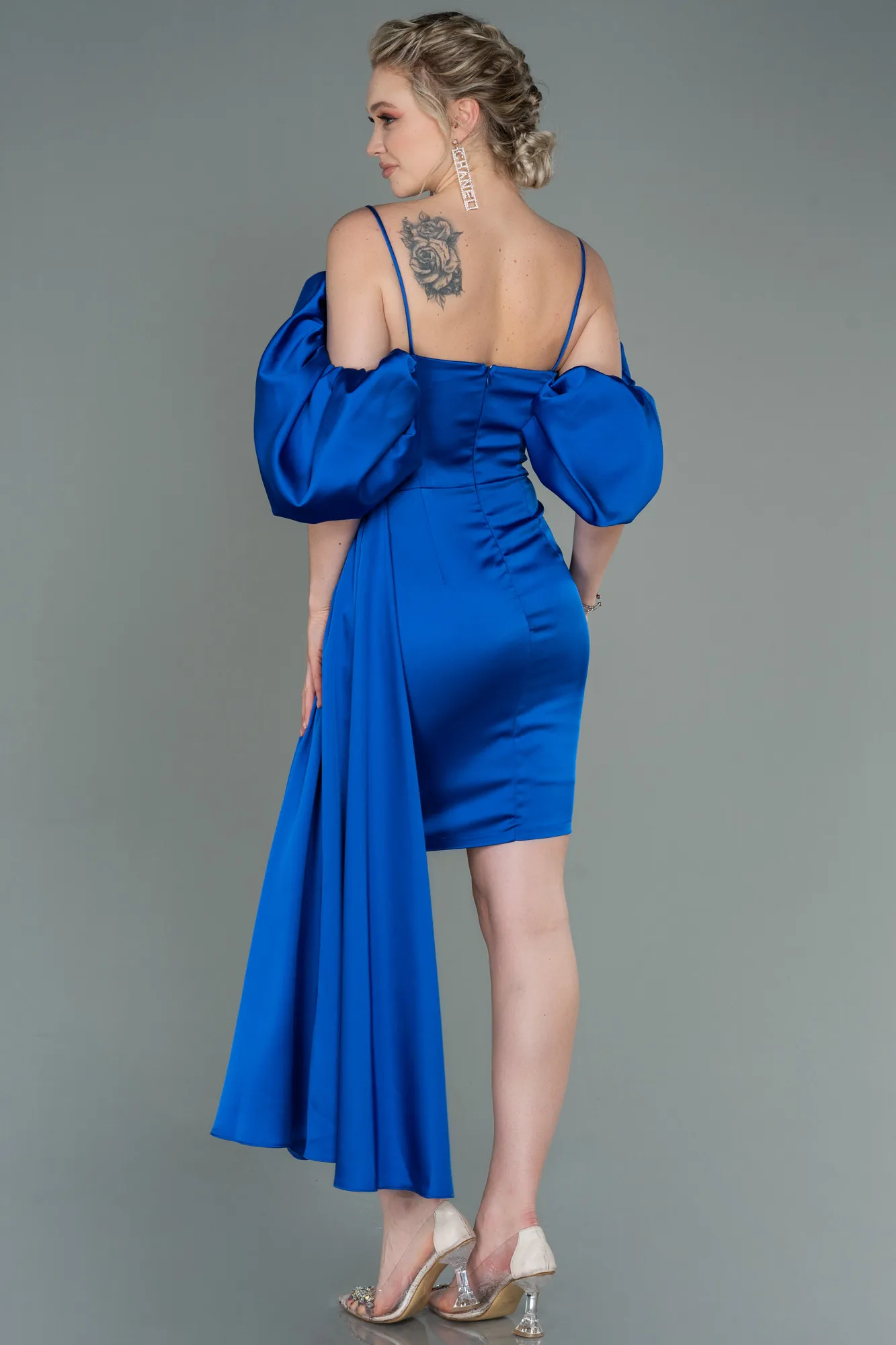 Sax Blue-Short Satin Invitation Dress ABK1773