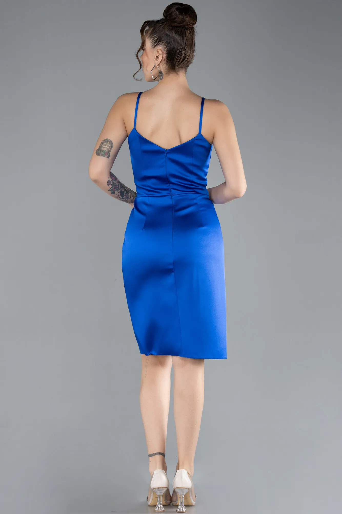 Sax Blue-Short Satin Invitation Dress ABK624