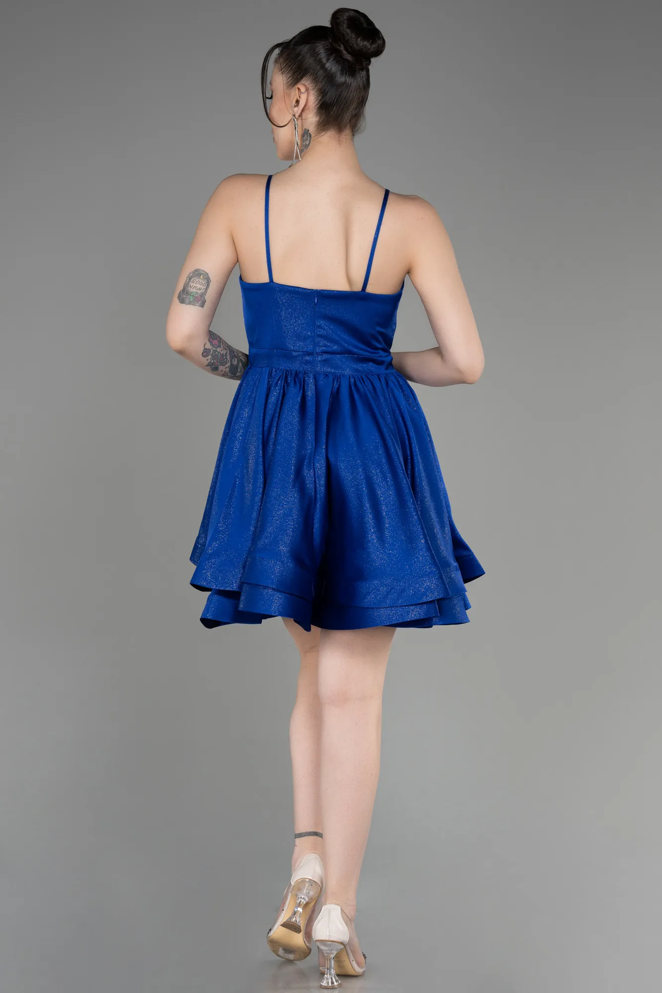 Sax Blue-Short Satin Party Dress ABK2044