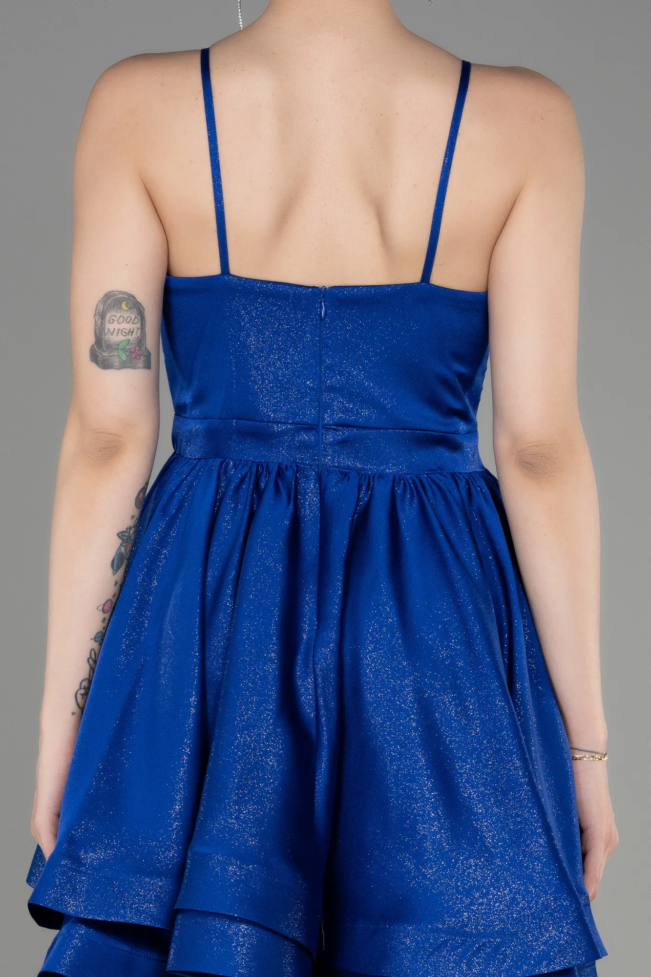 Sax Blue-Short Satin Party Dress ABK2044