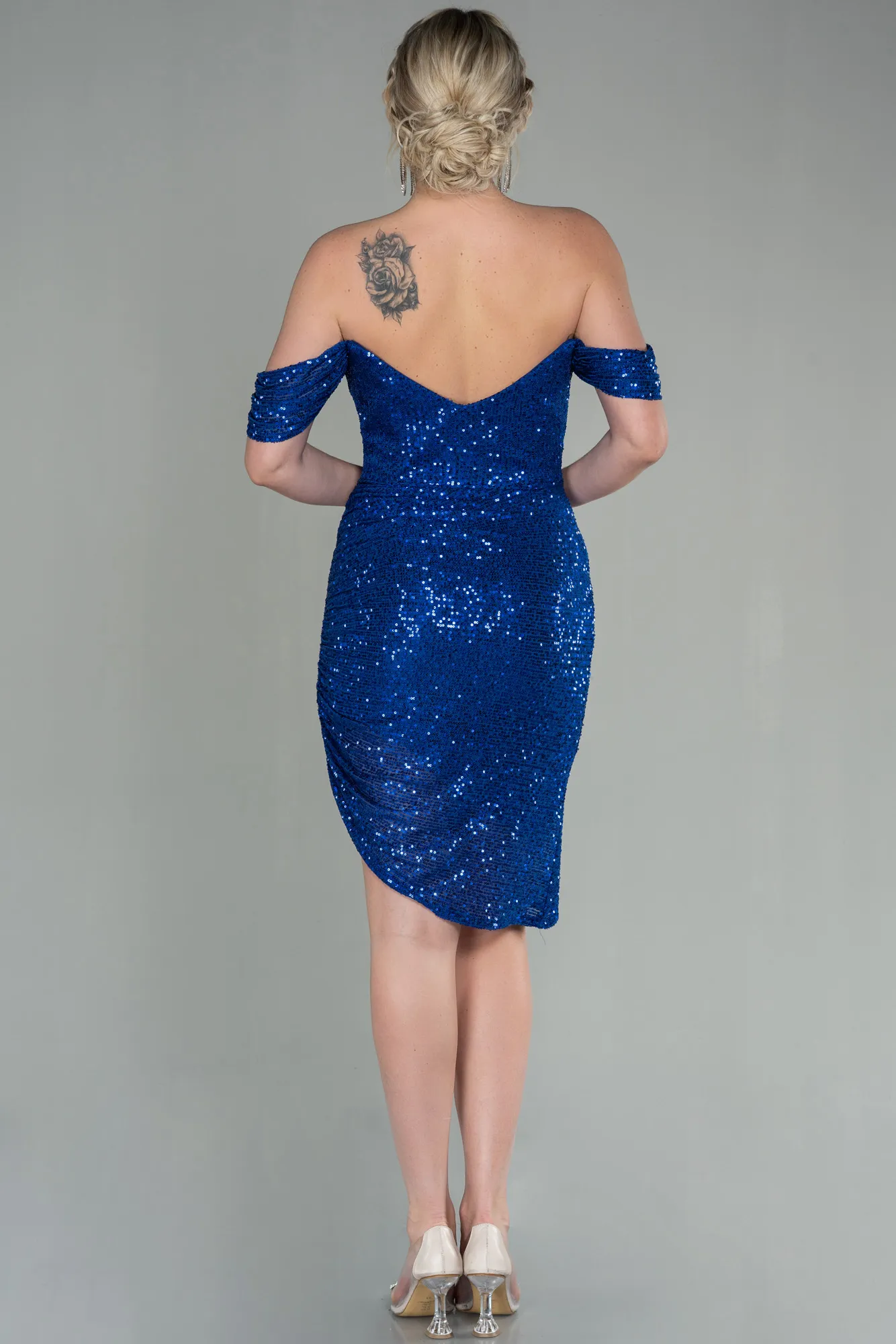Sax Blue-Short Scaly Invitation Dress ABK1602