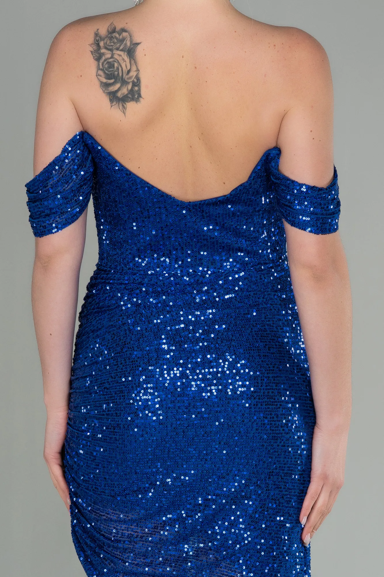 Sax Blue-Short Scaly Invitation Dress ABK1602