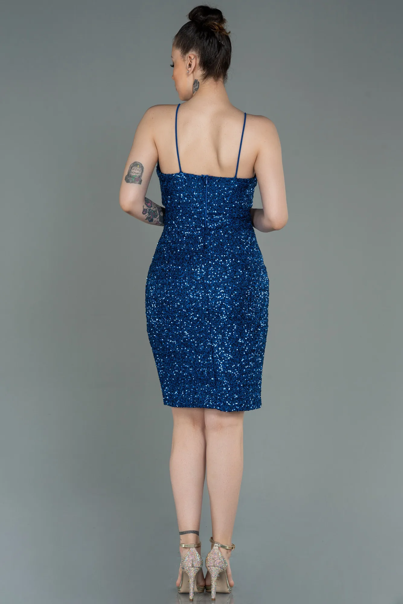 Sax Blue-Short Scaly Invitation Dress ABK1763