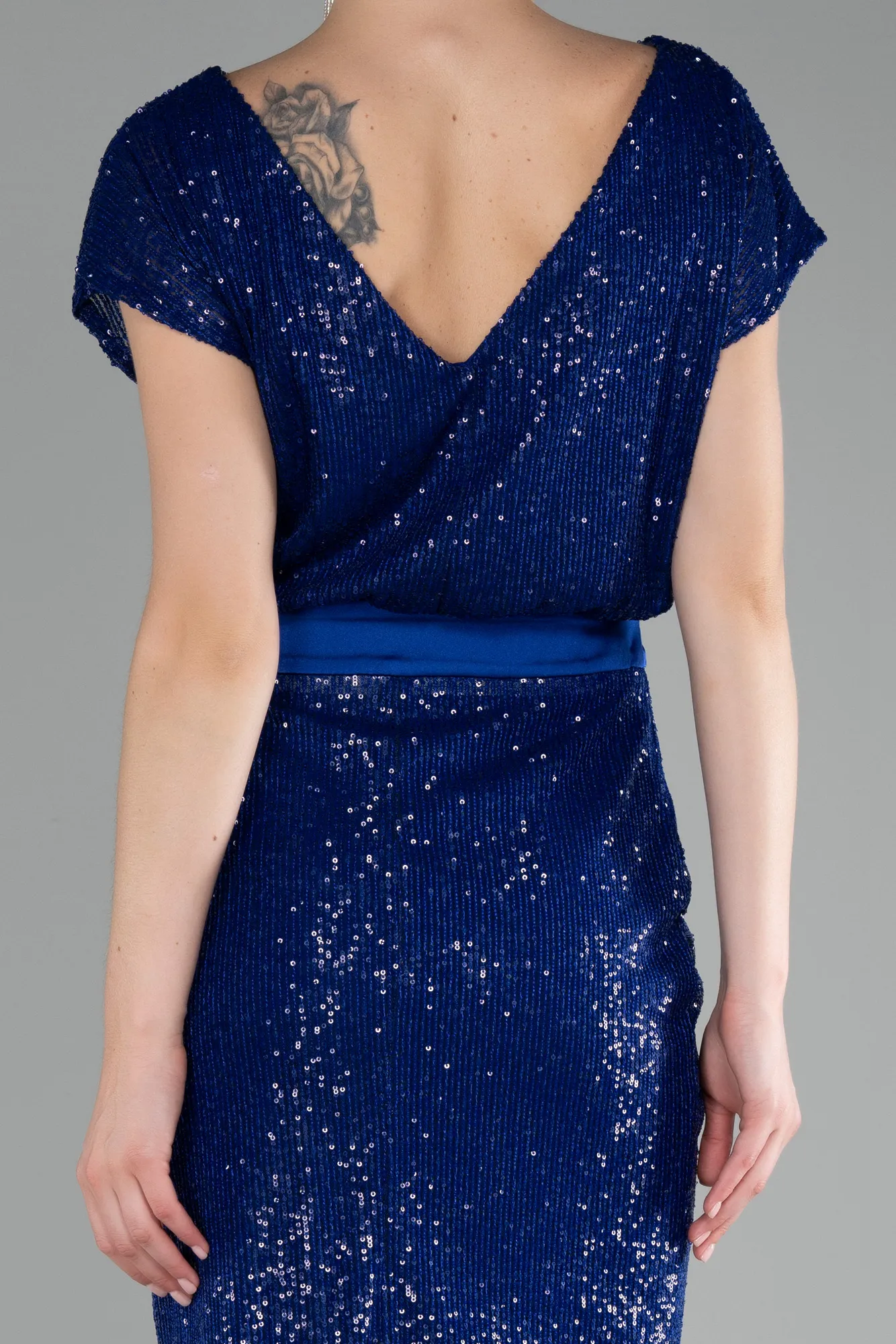 Sax Blue-Short Sleeve Sequined Party Dress ABK2125