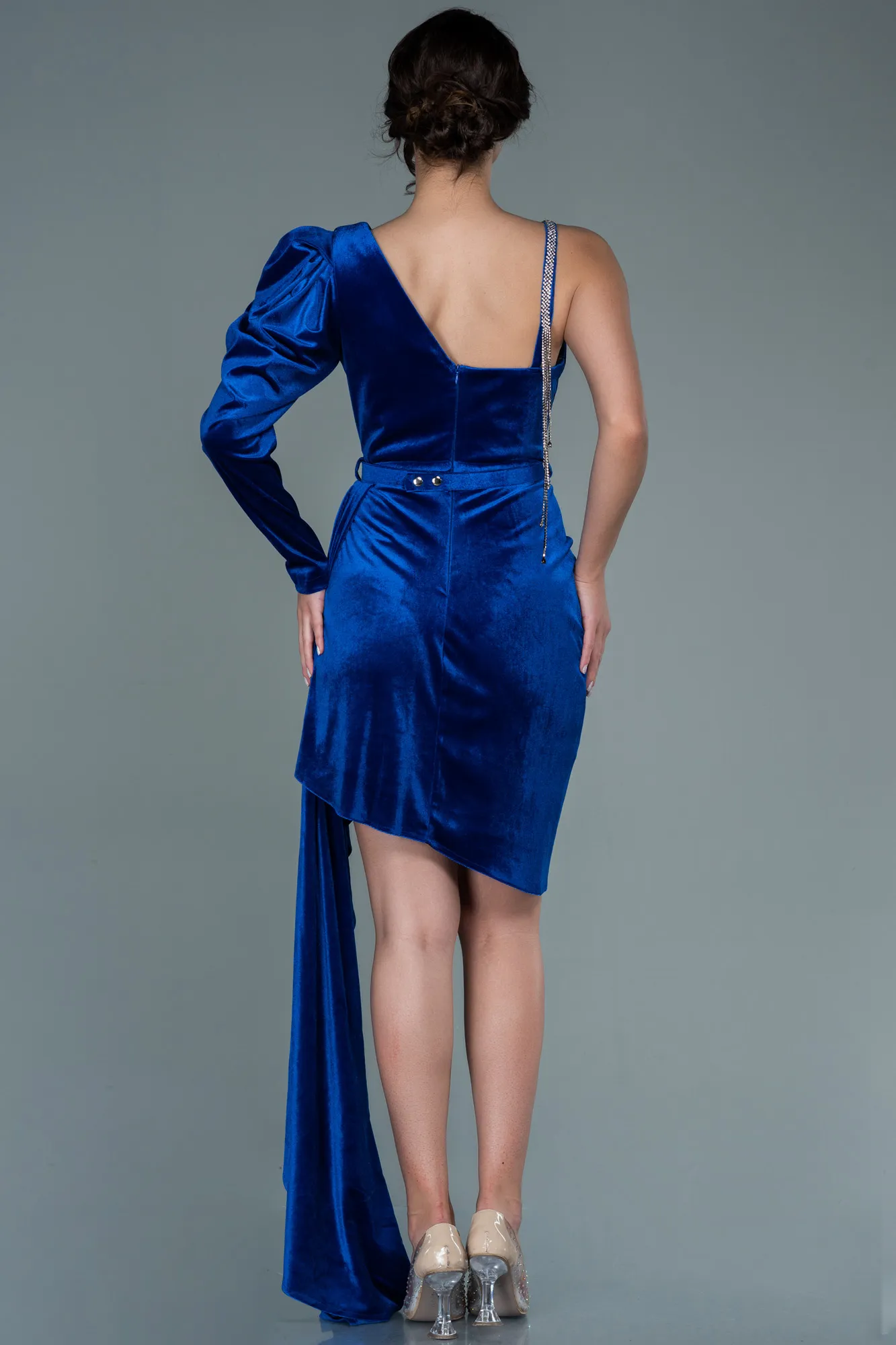 Sax Blue-Short Velvet Invitation Dress ABK1124