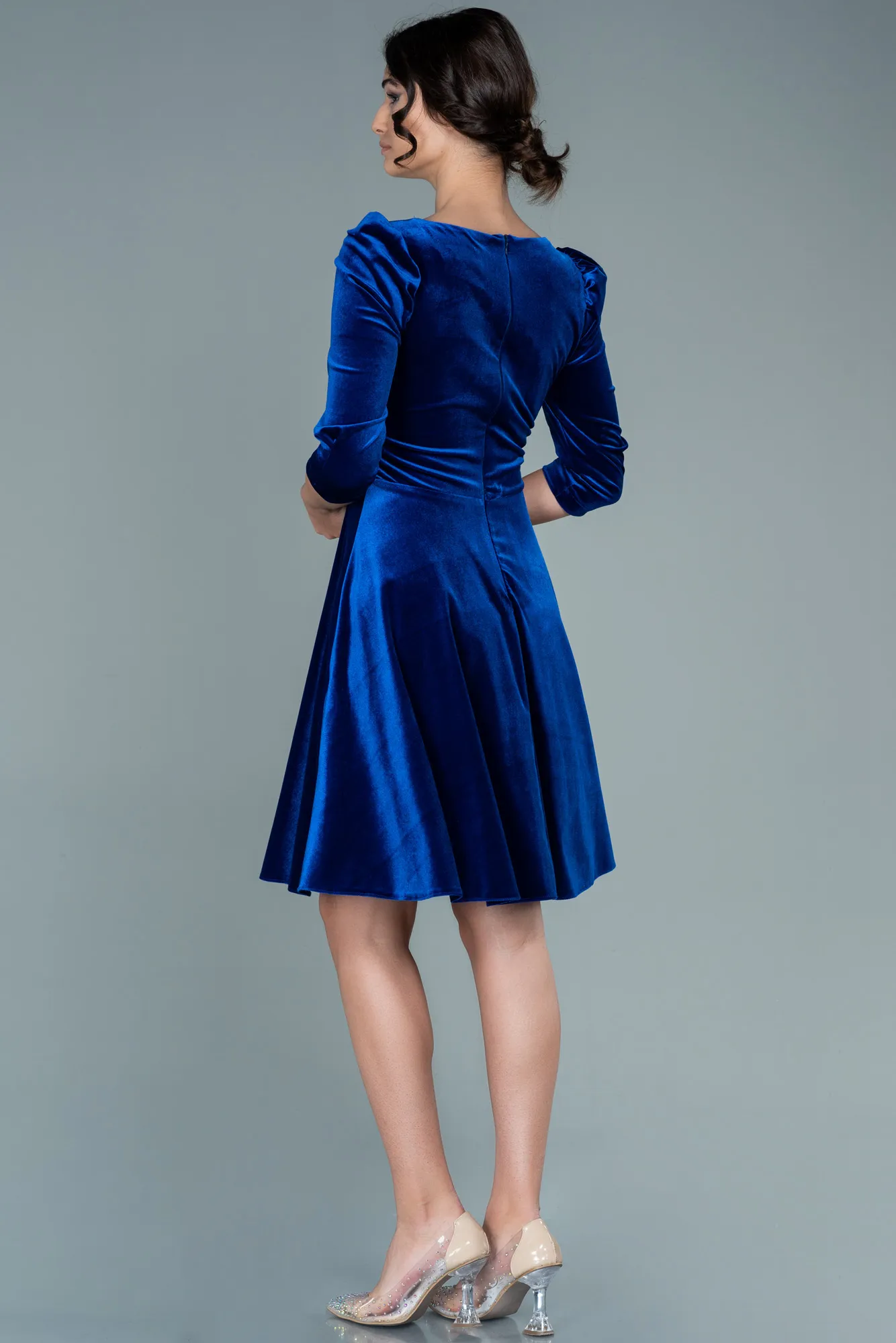 Sax Blue-Short Velvet Invitation Dress ABK1514