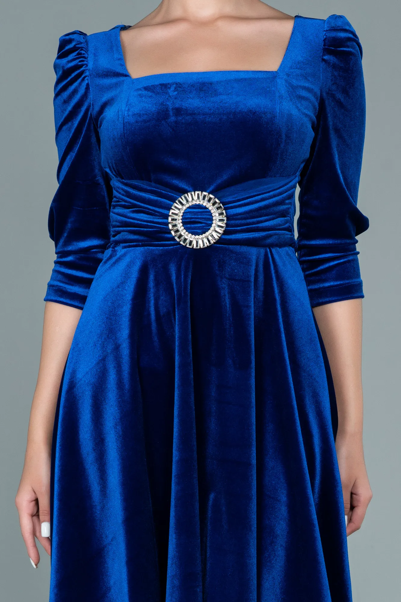 Sax Blue-Short Velvet Invitation Dress ABK1514