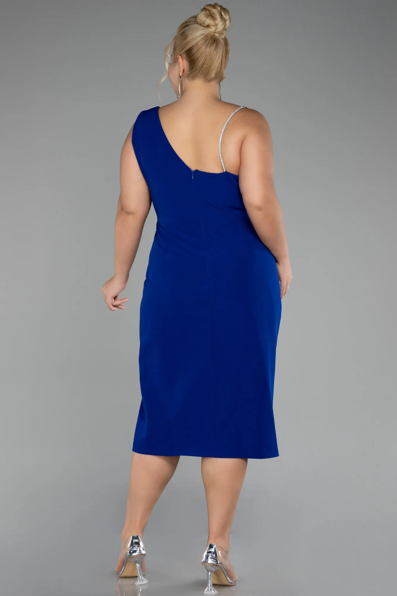 Sax Blue-Sleeveless Midi Plus Size Invitation Dress ABK2059