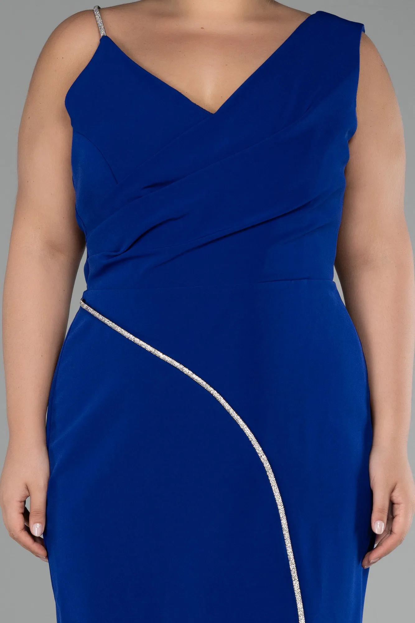 Sax Blue-Sleeveless Midi Plus Size Invitation Dress ABK2059