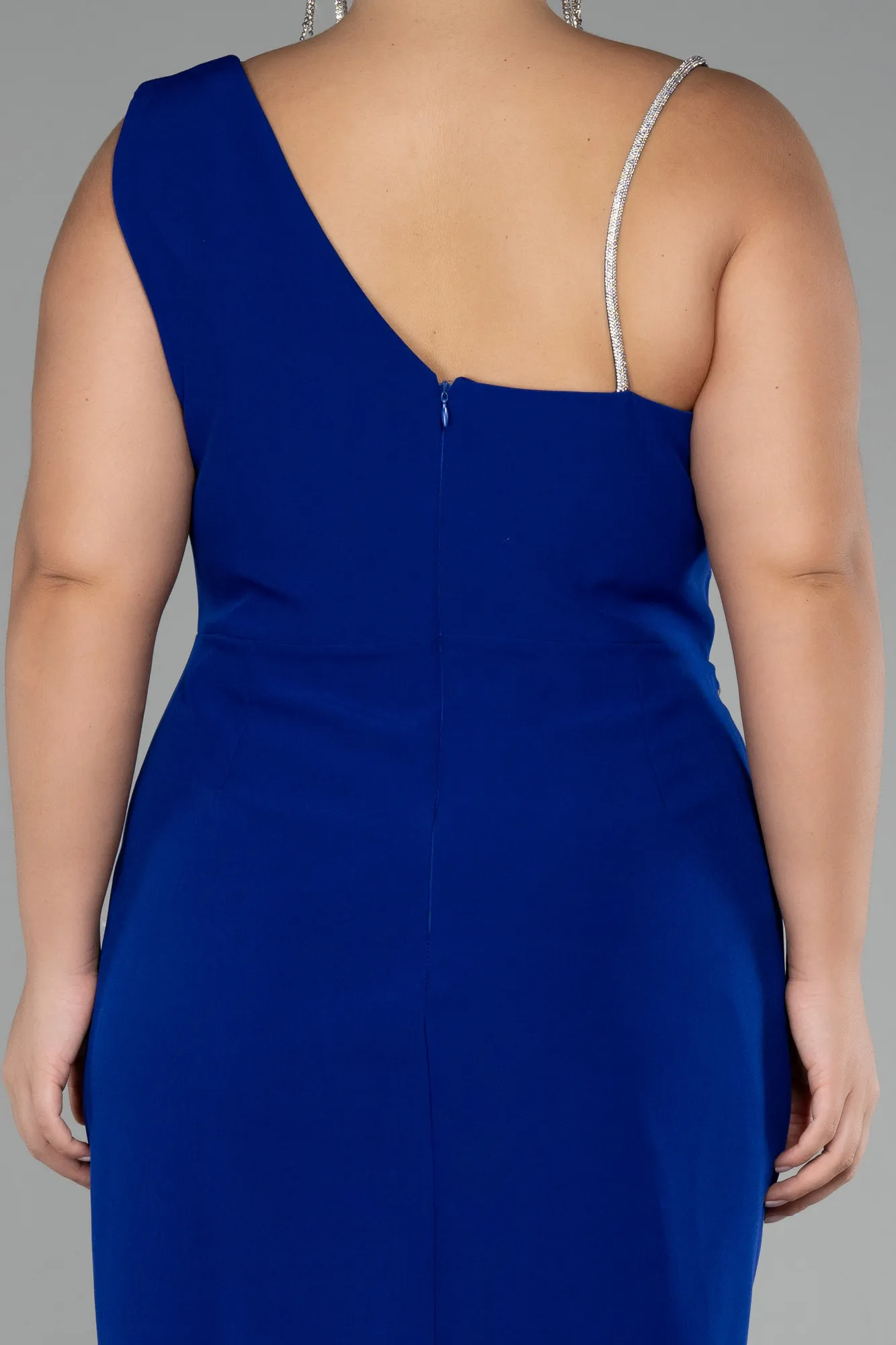 Sax Blue-Sleeveless Midi Plus Size Invitation Dress ABK2059