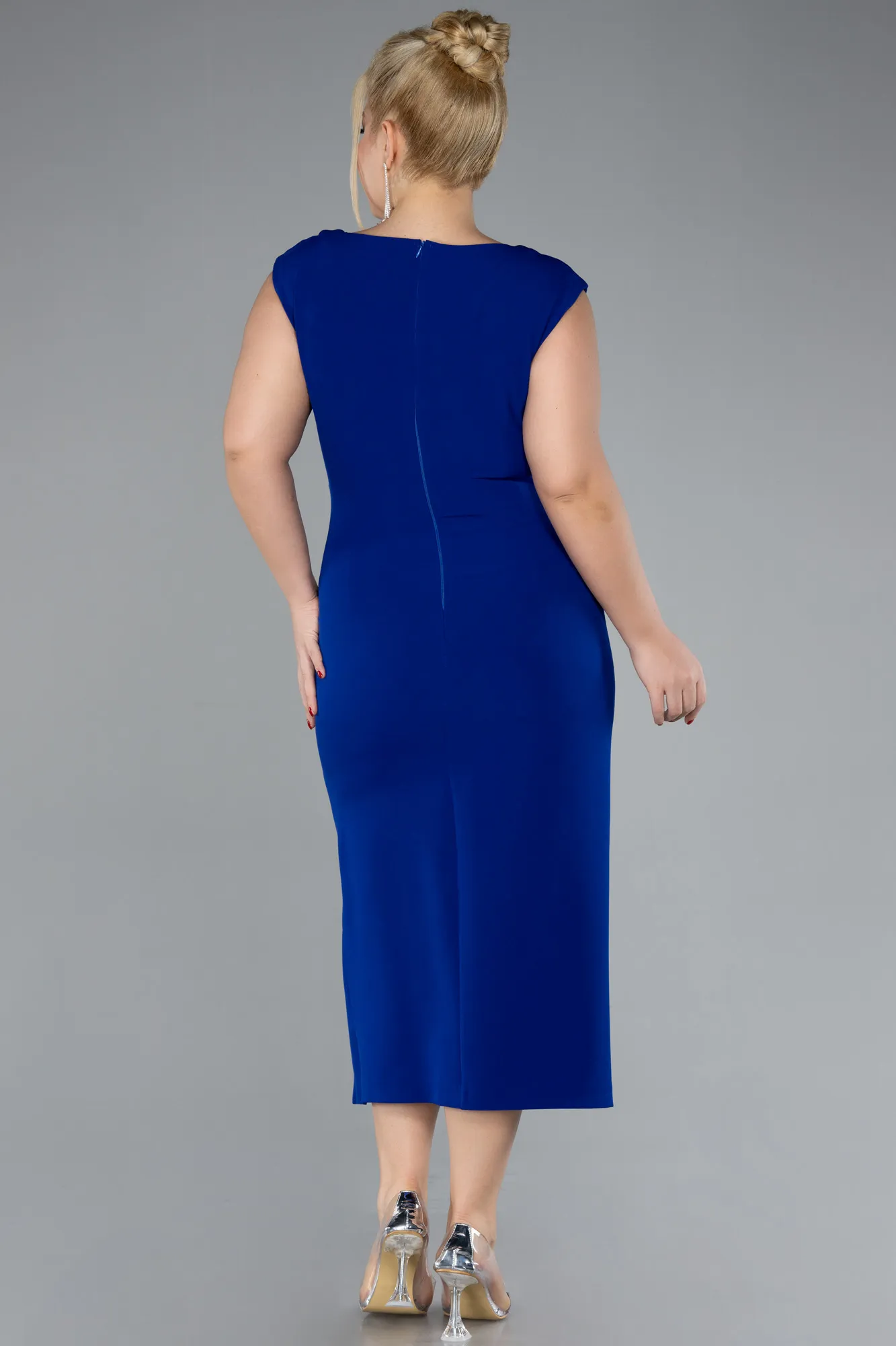 Sax Blue-Sleeveless Midi Plus Size Party Dress ABK2058