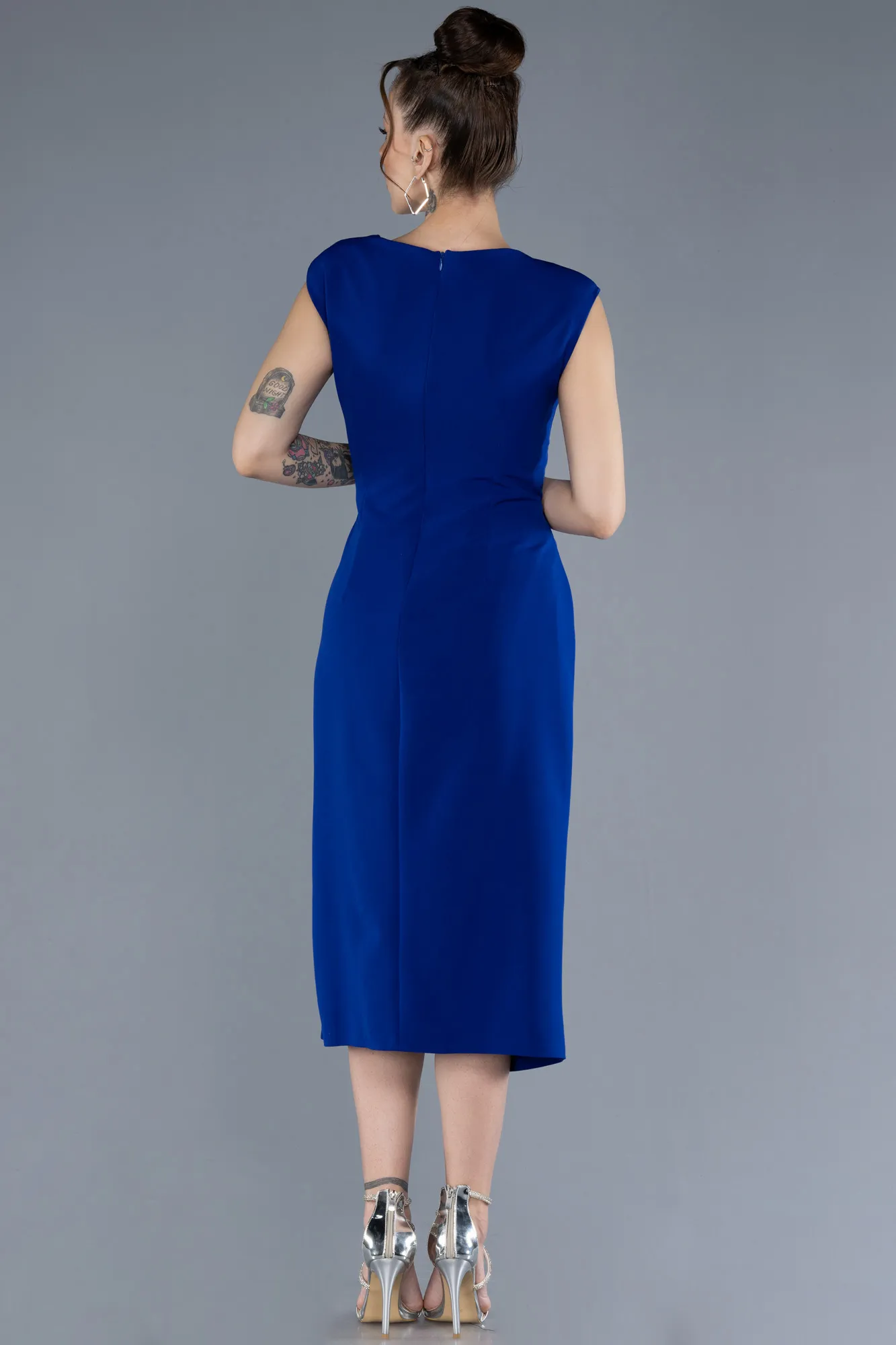 Sax Blue-Sleeveless Midi Plus Size Party Dress ABK2190