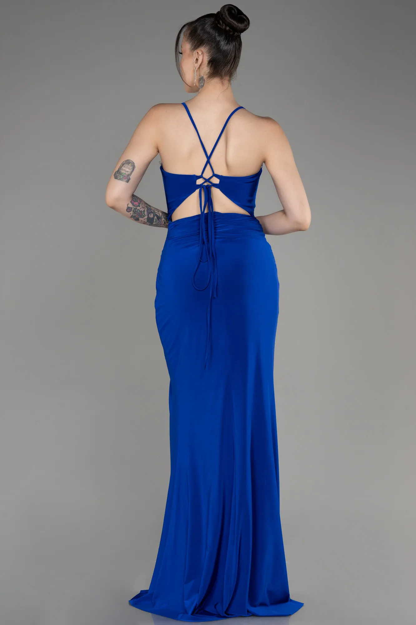 Sax Blue-Slit Long Evening Dress ABU3949