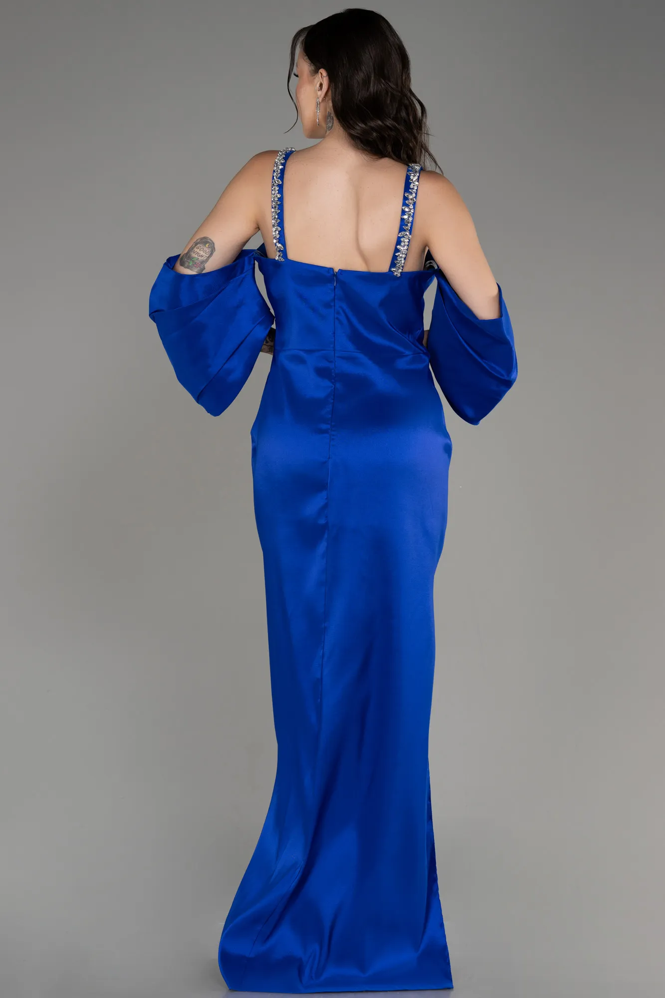 Sax Blue-Slit Long Plus Size Evening Dress ABU3921