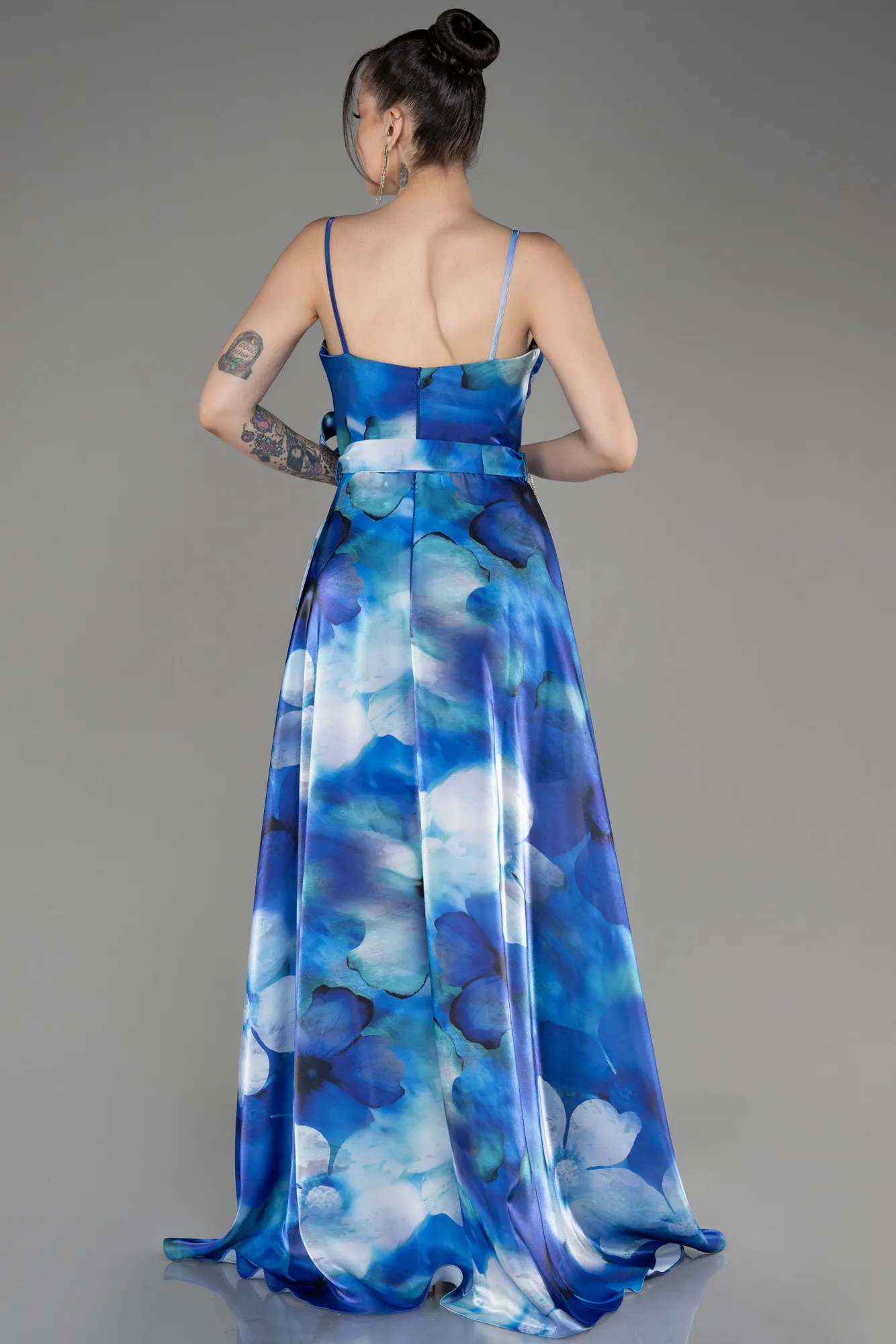 Sax Blue-Slit Long Prom Dress ABU3961