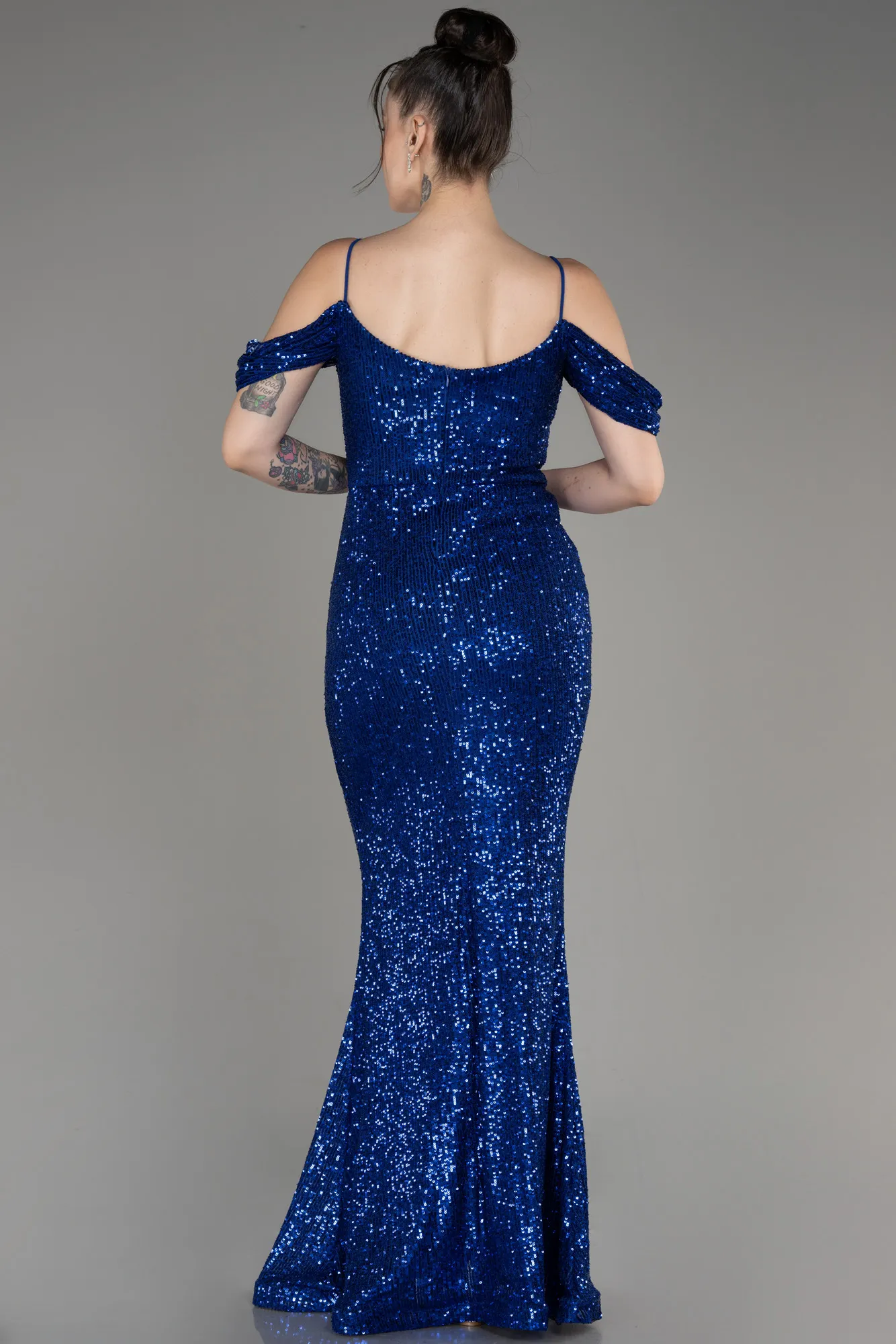 Sax Blue-Slit Long Scaly Mermaid Prom Dress ABU3967