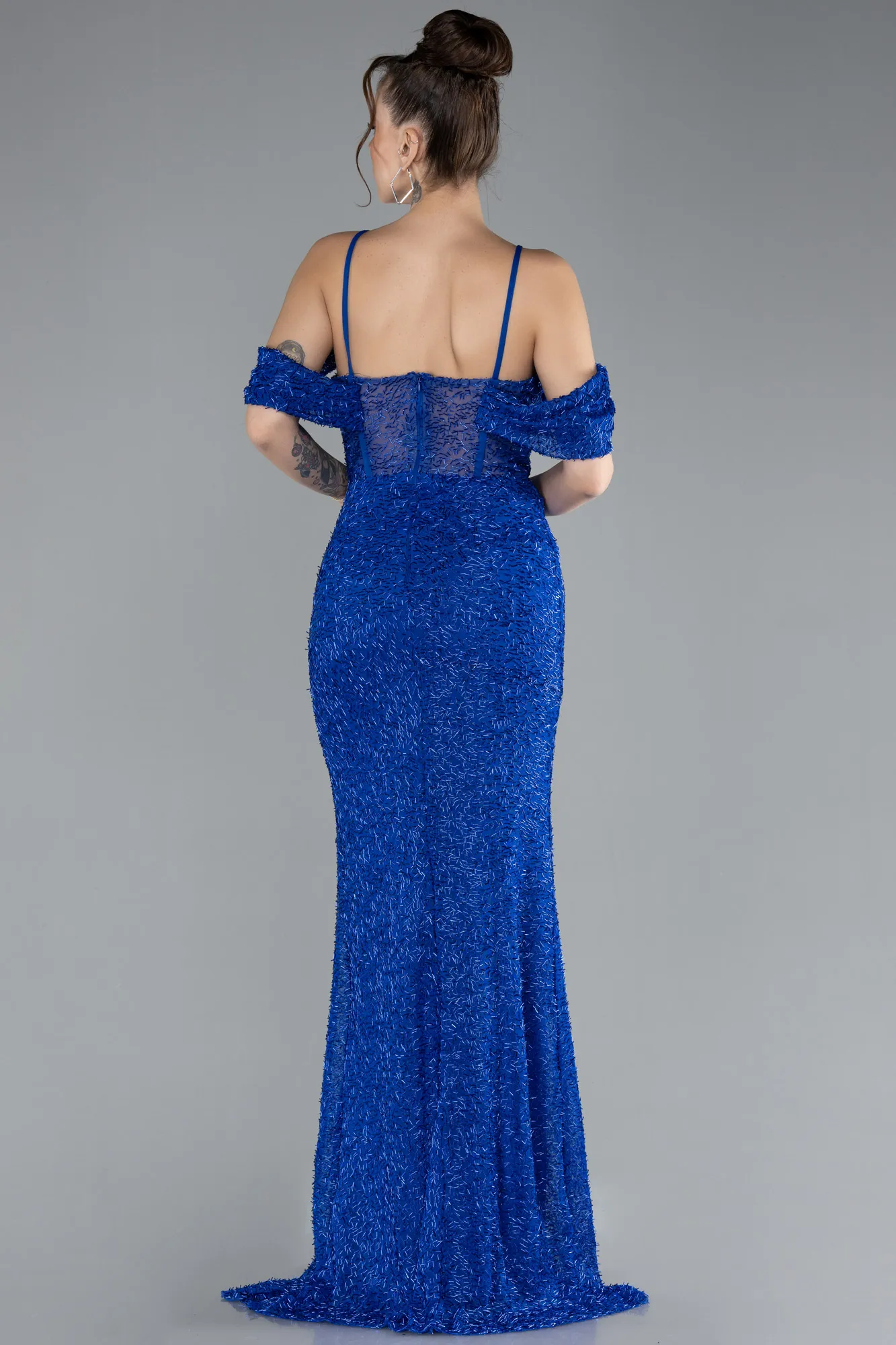 Sax Blue-Slit Long Stone Prom Gown ABU4394