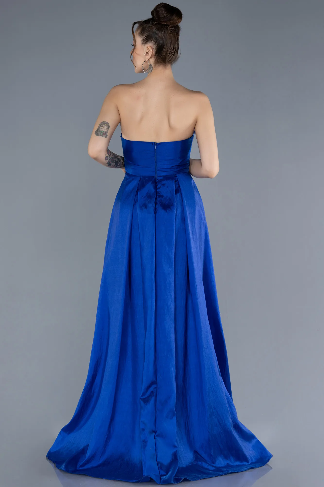 Sax Blue-Stoned Strapless Long Taffeta Evening Gown ABU4579