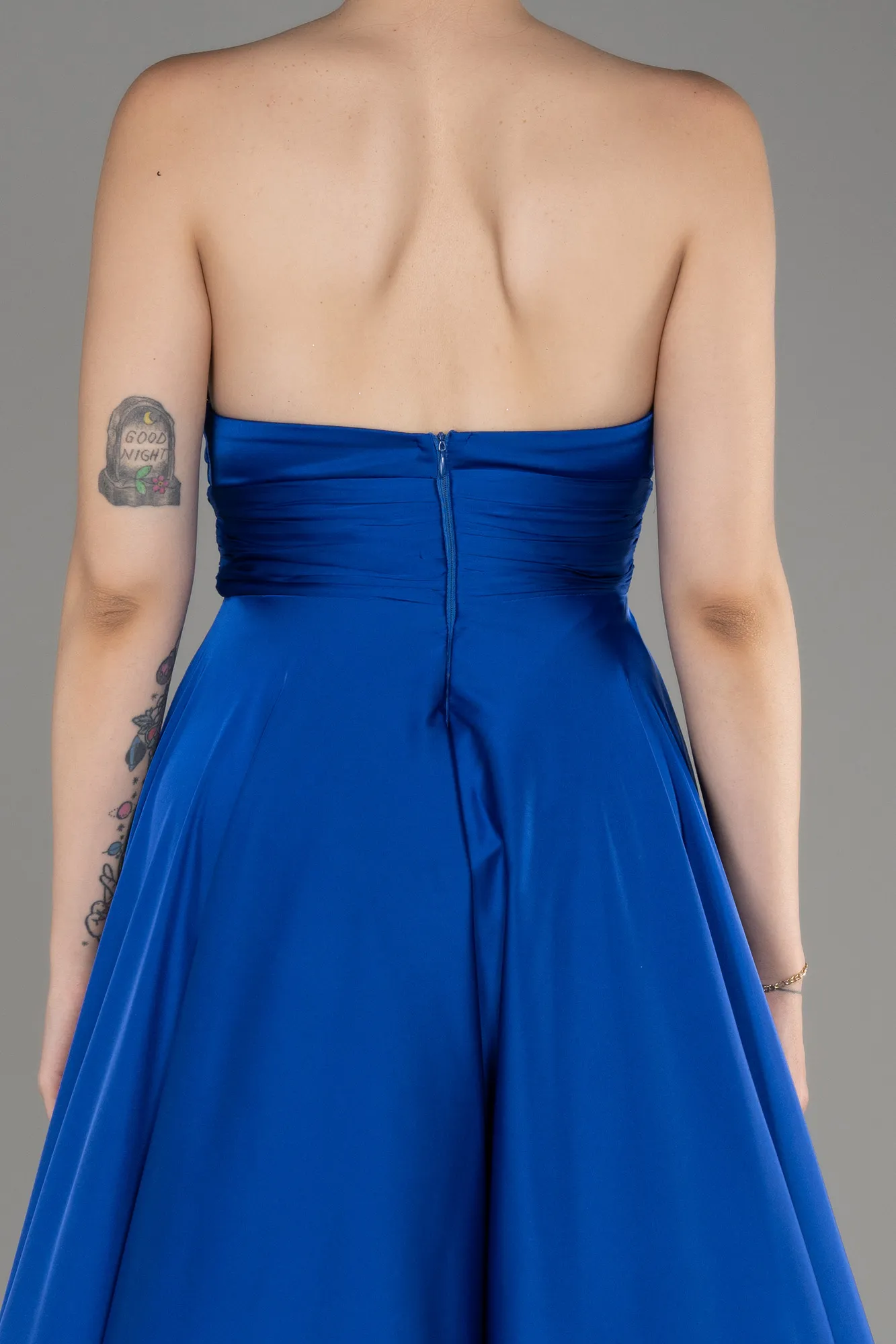 Sax Blue-Strapless Long Satin Prom Dress ABU3965