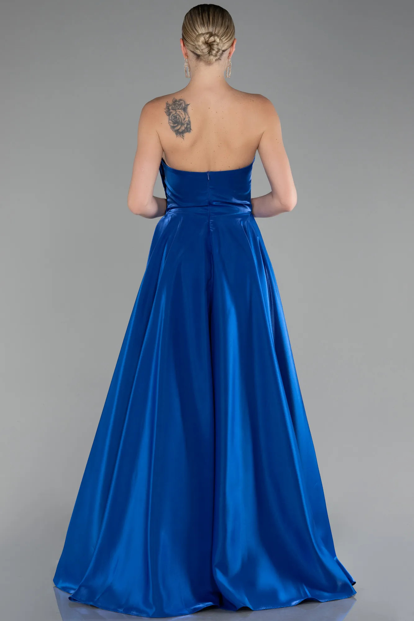 Sax Blue-Strapless Long Satin Prom Gown ABU4186