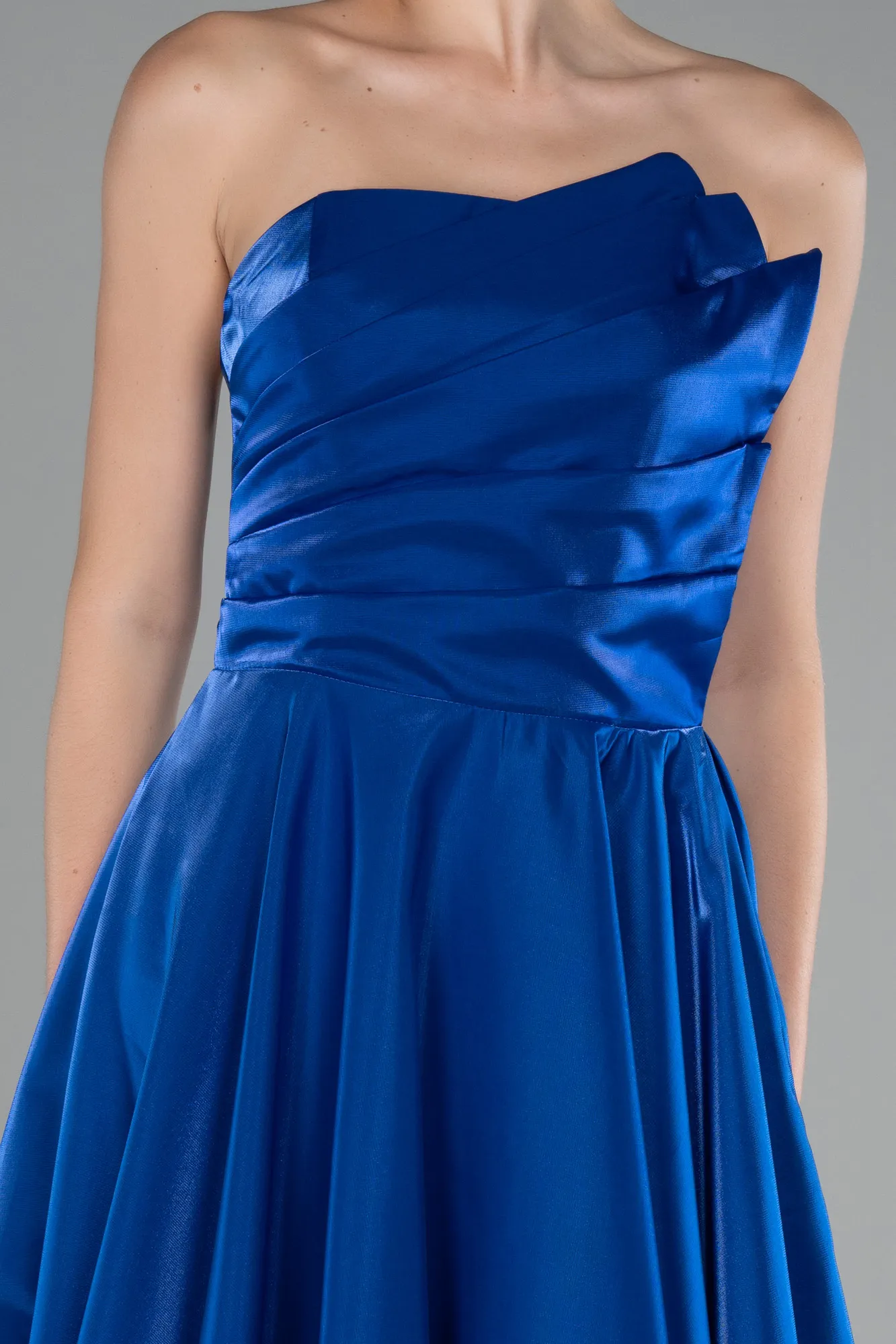 Sax Blue-Strapless Long Satin Prom Gown ABU4186