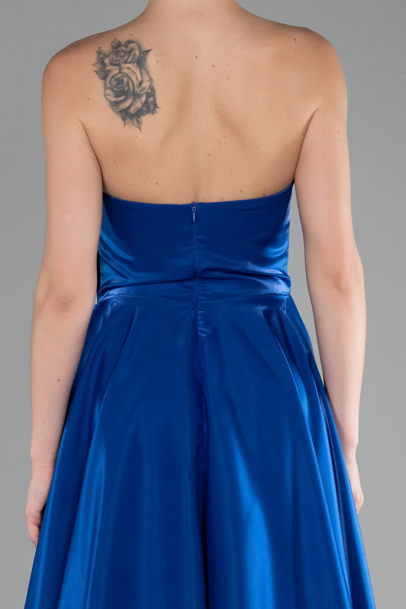 Sax Blue-Strapless Long Satin Prom Gown ABU4186